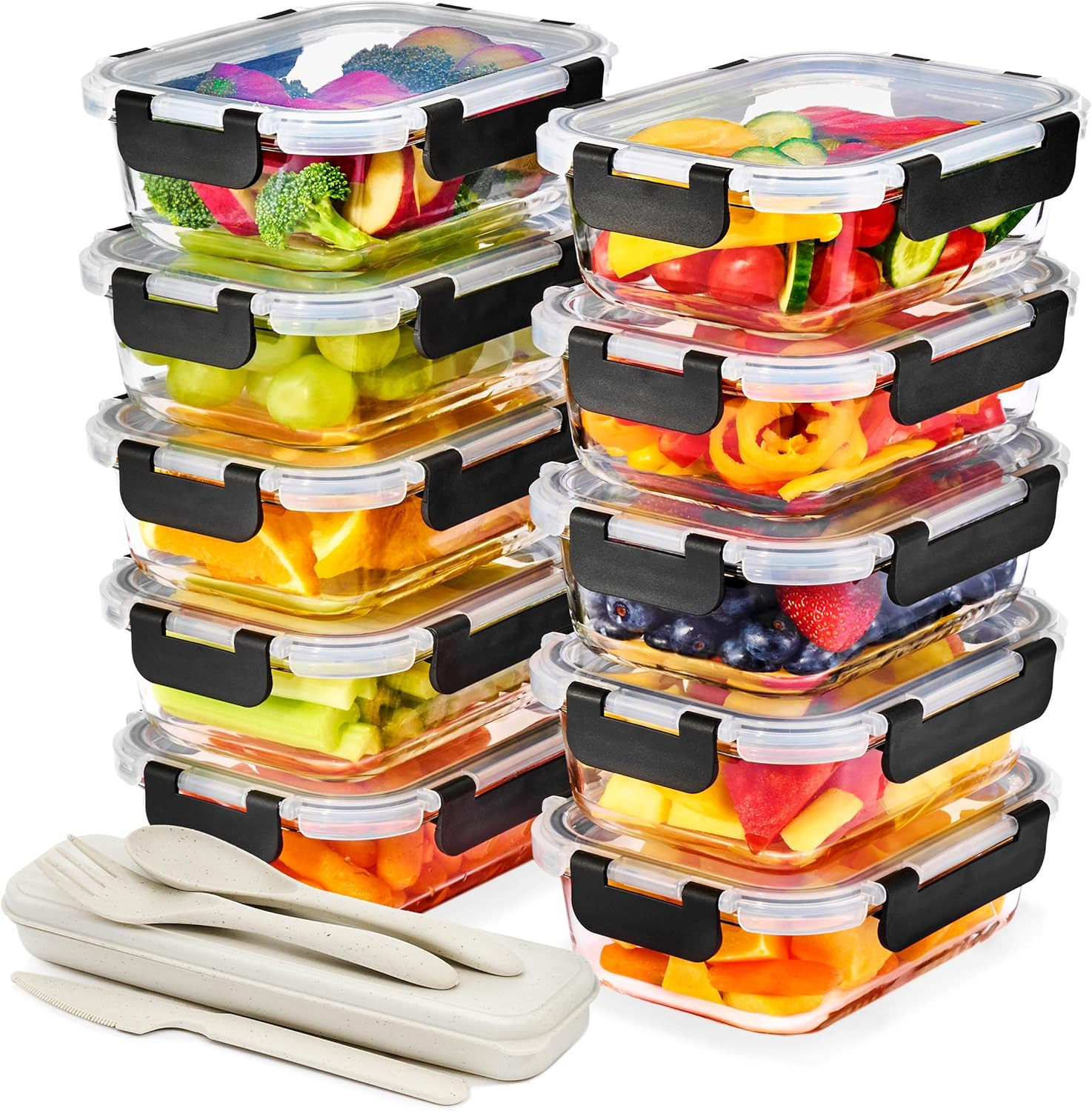 Set de 20 Recipientes de Vidrio Hermeticos para Comida y Preparacion