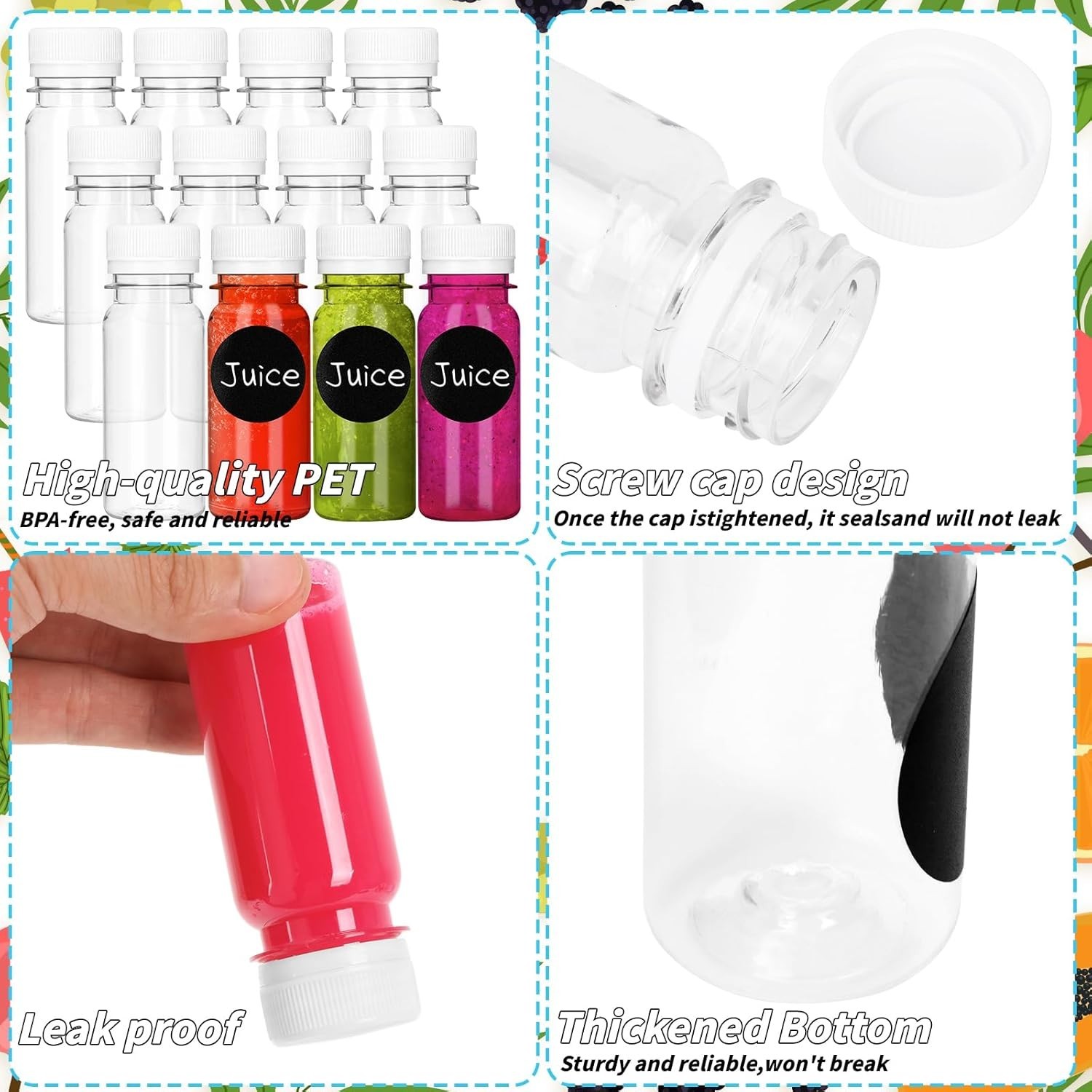 UZLU 165 Pcs 2 oz Small Plastic Juice Bottles with White Caps 2 oz,