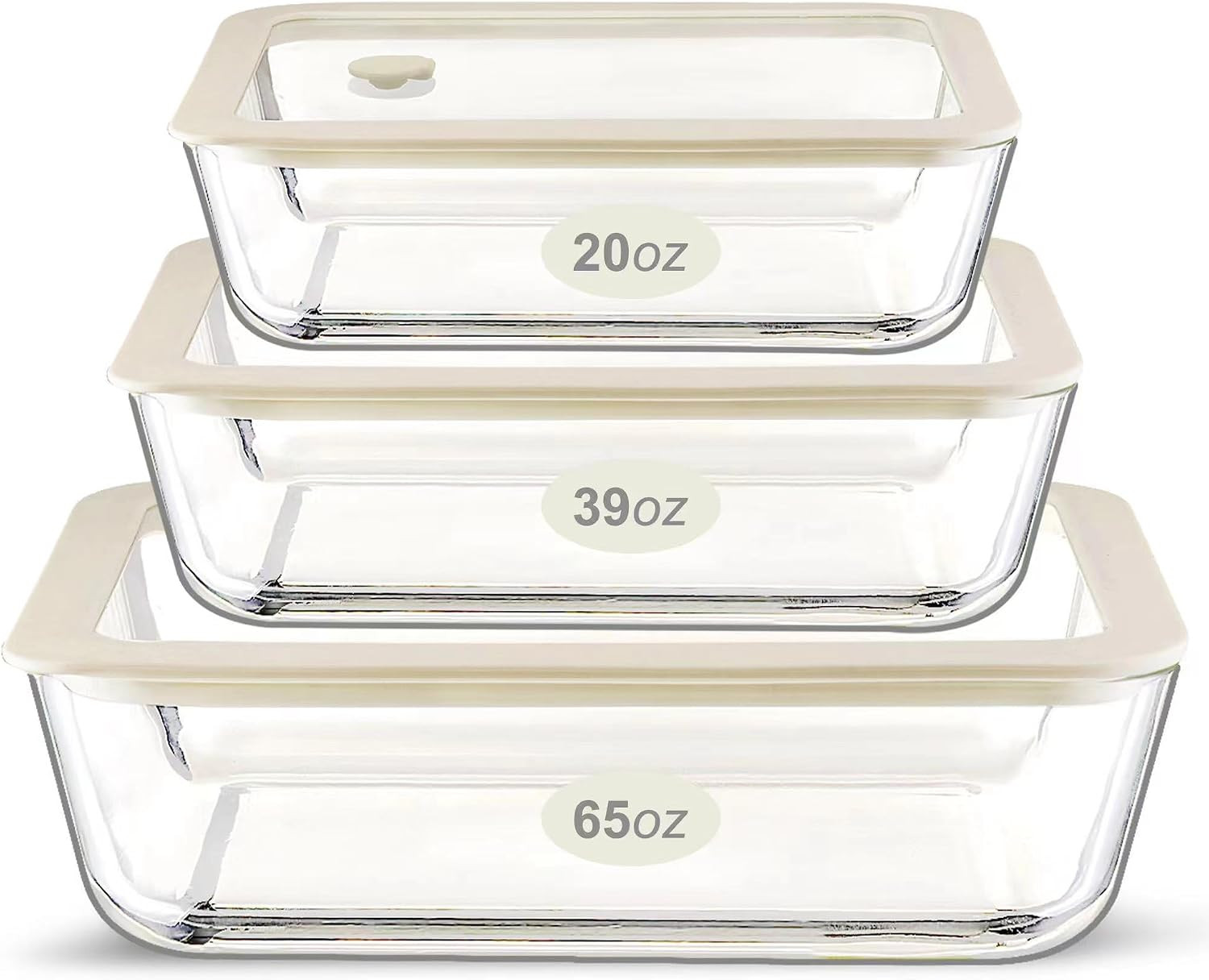 Urban Green Glass Food Container Set with Glass Lid, 3 Pack, Meal Prep Container