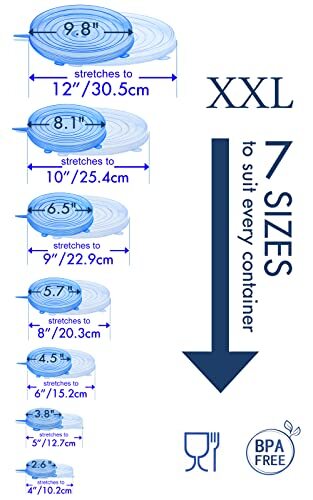 Silicone Stretch Lids 14 Pc 2Pcs XXL Size up to 9.8” Diameter,7 Different Sizes