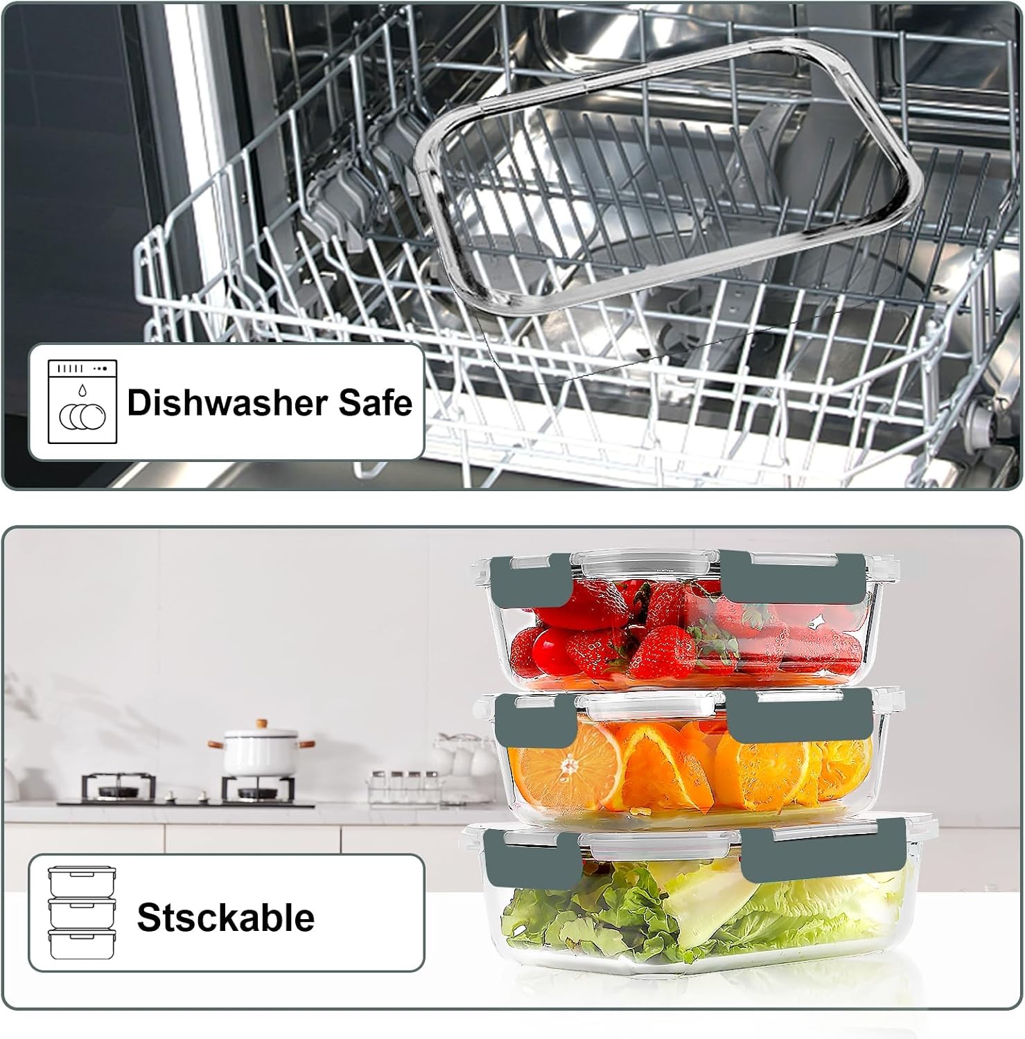 10 Pack Glass Meal Prep Containers Airtight Glass Lunch Containers Stackable
