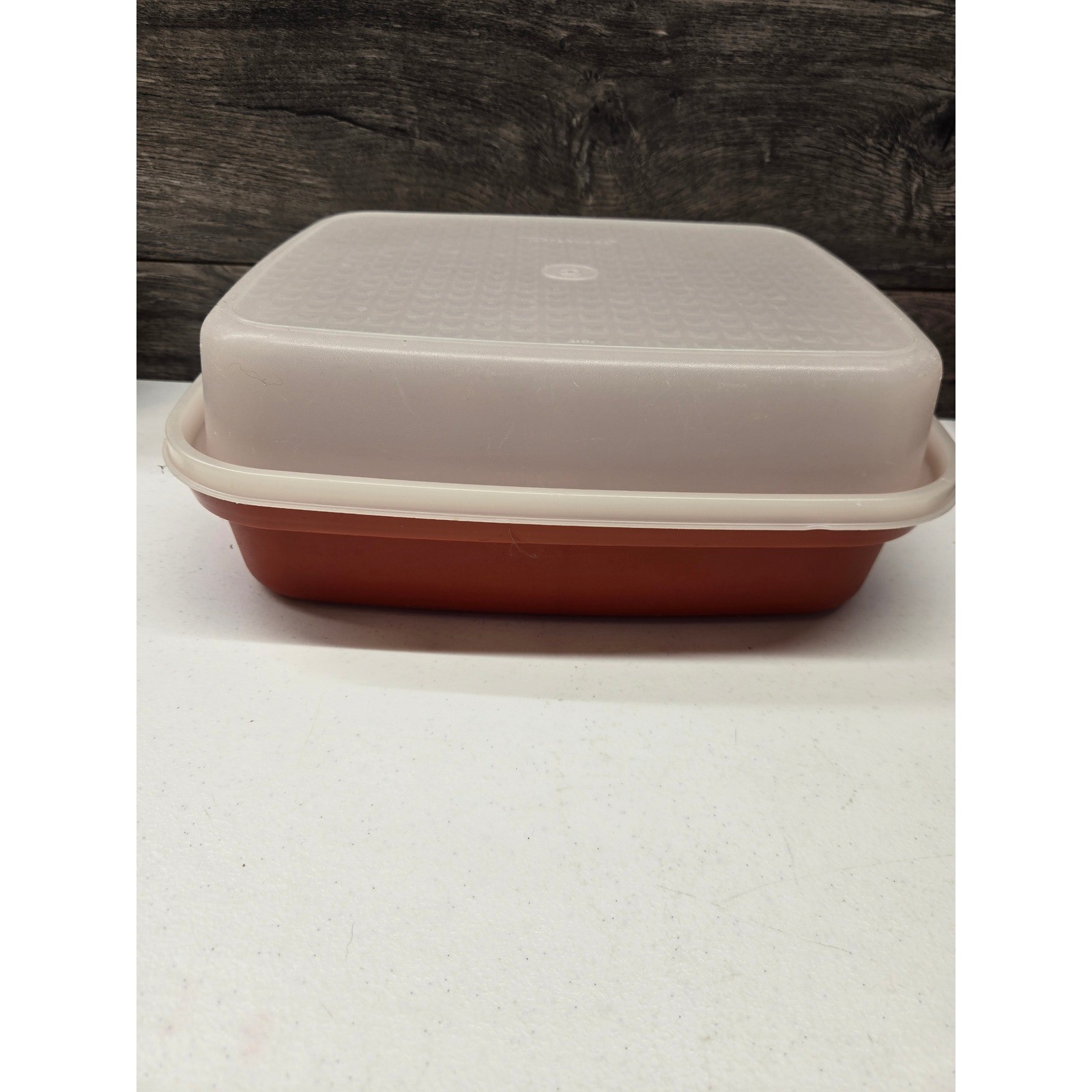 Vintage Tupperware Bacon Deli Meat Keeper 1294 Burnt Orange Sheer White USA