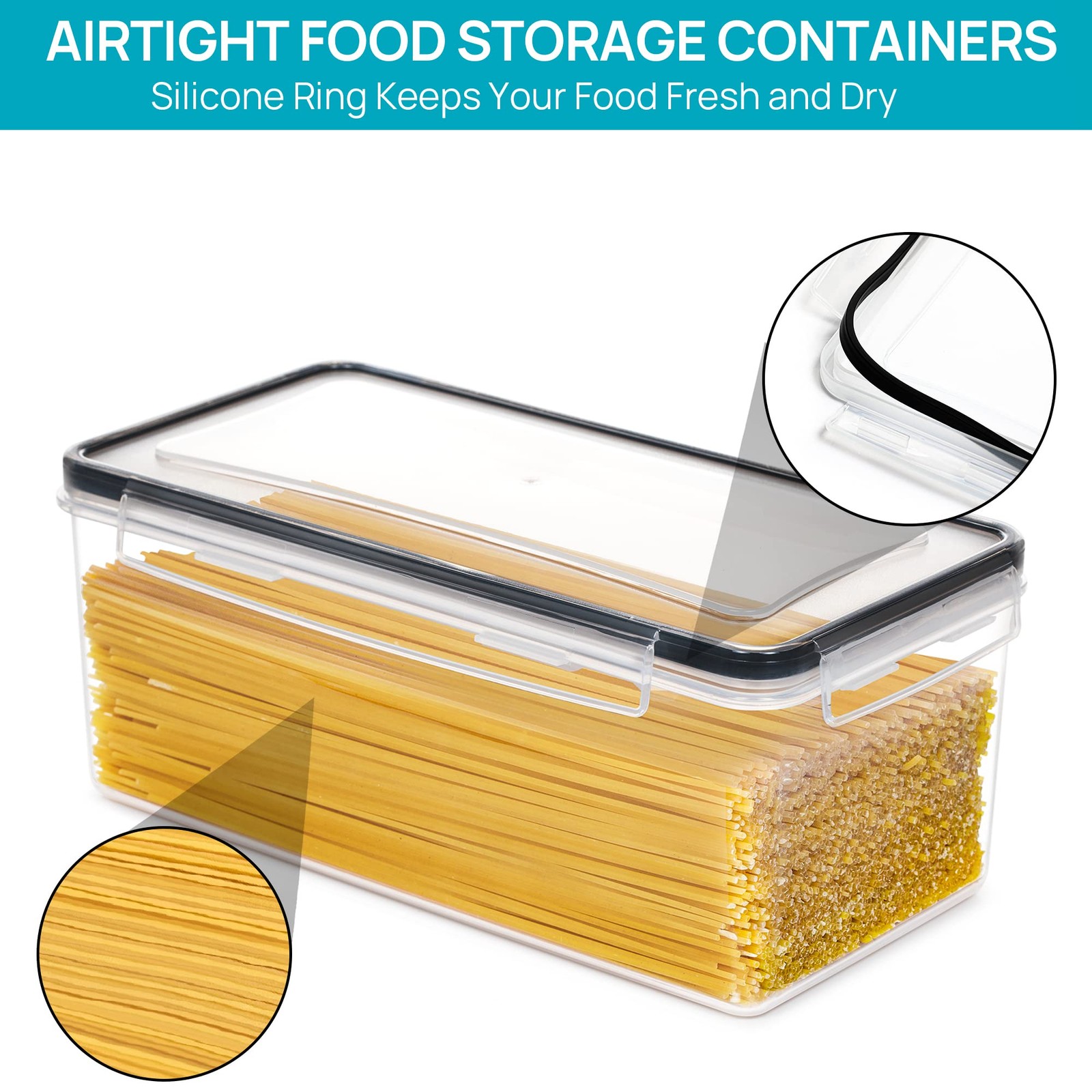 Airtight Food Storage Containers with Lids 4PCS Set 3.2L, Plastic Spaghetti C…