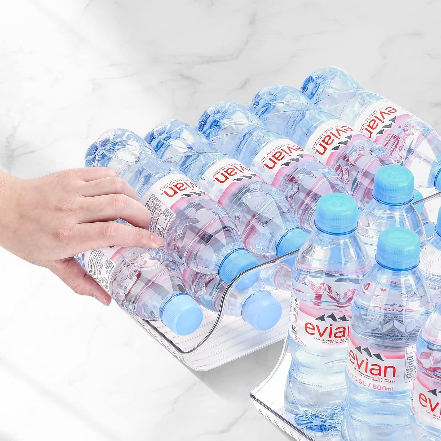 2 Pack 16.9 oz Water Bottle Dispenser Organizer Refrigerator Plastic Container