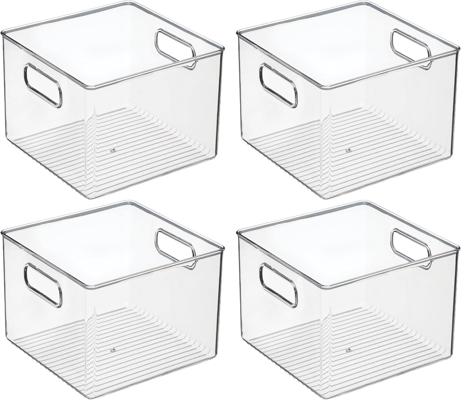Clear Plastic Storage Bins, 4-Pack | for Kitchen Pantry and Fridge, for Cabinets