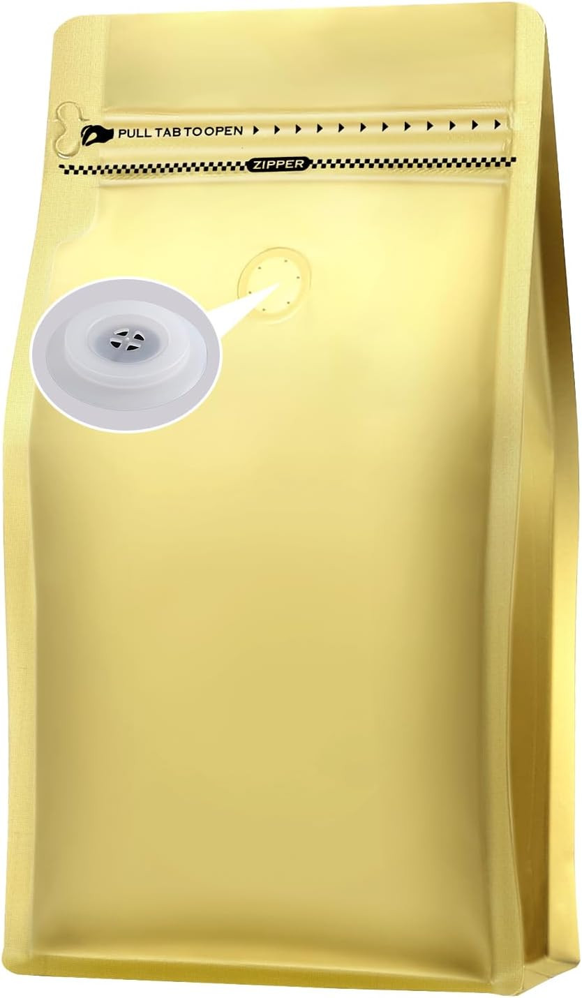 Coffee Bags with Valve(100Pcs,16Oz) Golden High Barrier Aluminumed Foil Flat Bot