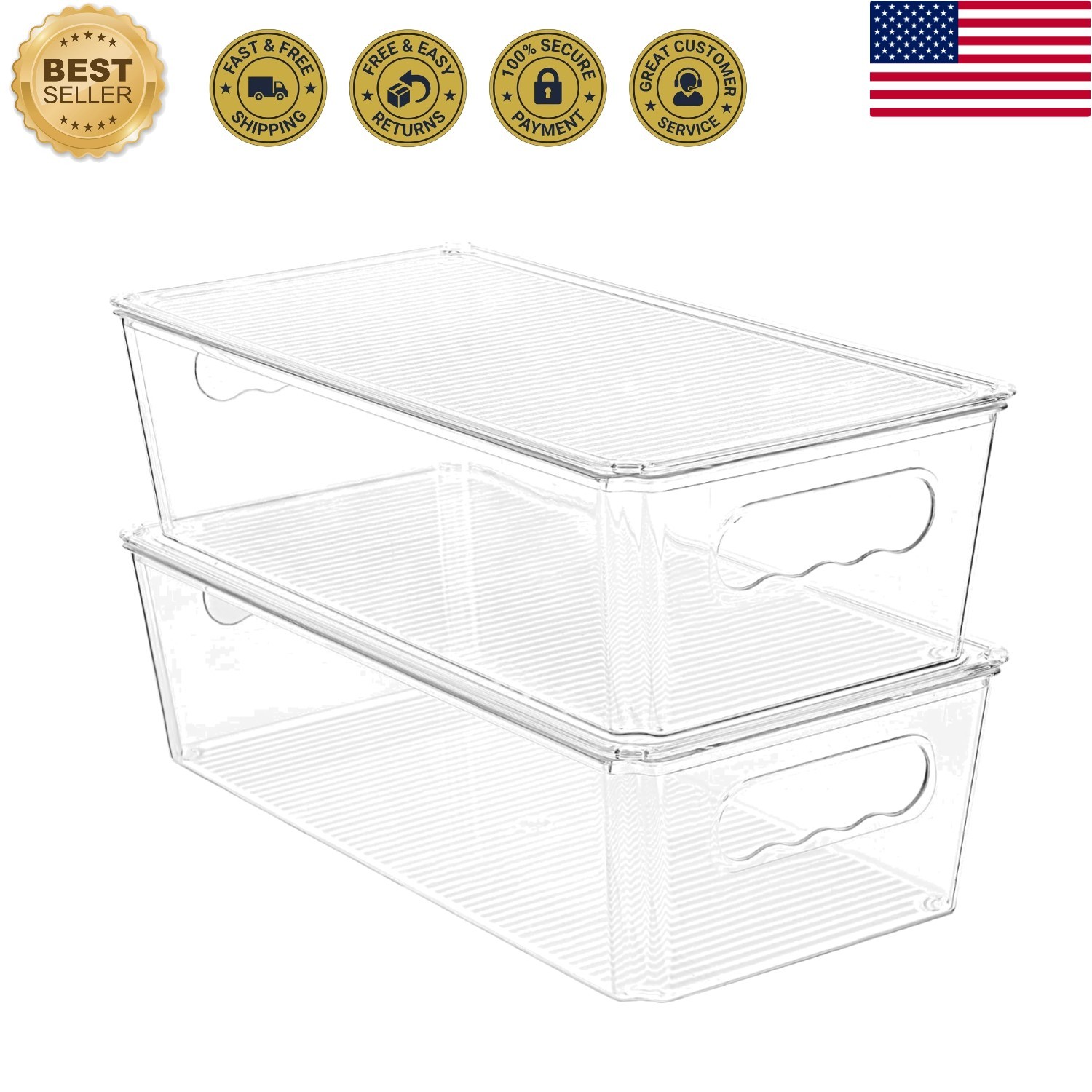 2pcs Clear Organizers and Storage Bins with Lids, Stackable Plastic Storage C…