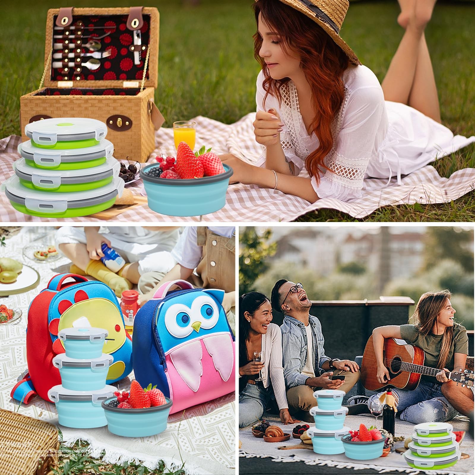16 Pieces Collapsible Food Storage Containers 8 Pcs Rectangle and 8 Pcs Round…