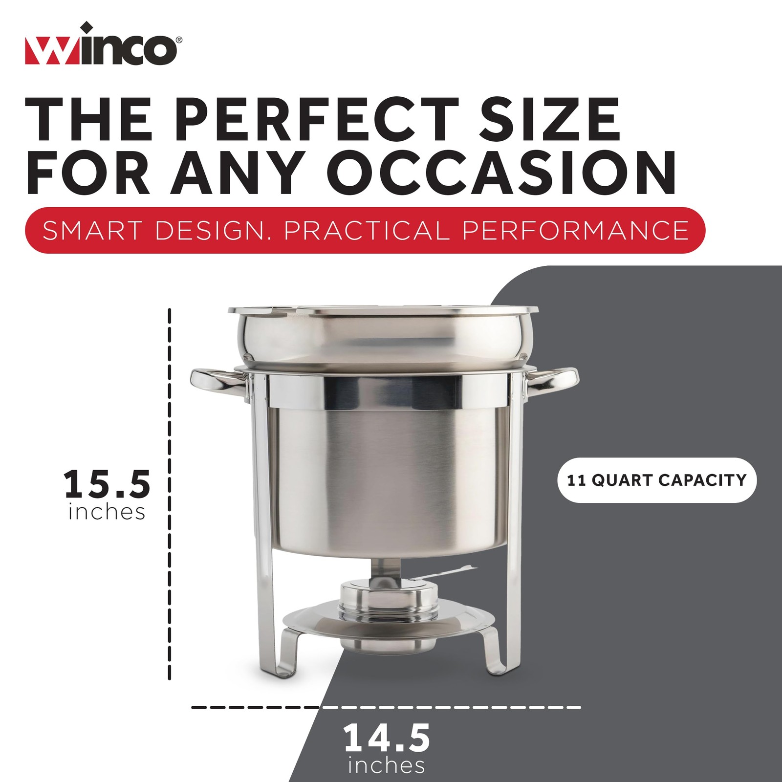 Winco 211 Stainless Steel Marmite Soup Chafer 11qt Round W/ Cover & Fram
