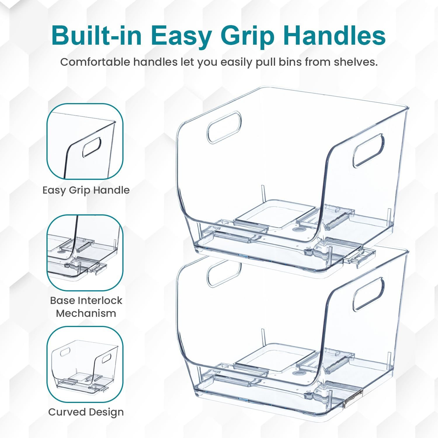 9-Inch Open-Front Clear Storage Bin with Easy-Grip Handle Stackable Transparent