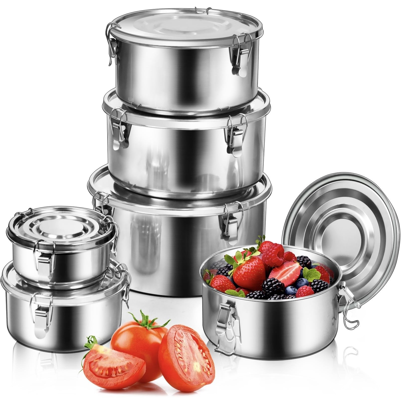6 Pcs 304 Stainless Steel Containers With Lids Stainless Steel Snack Containers