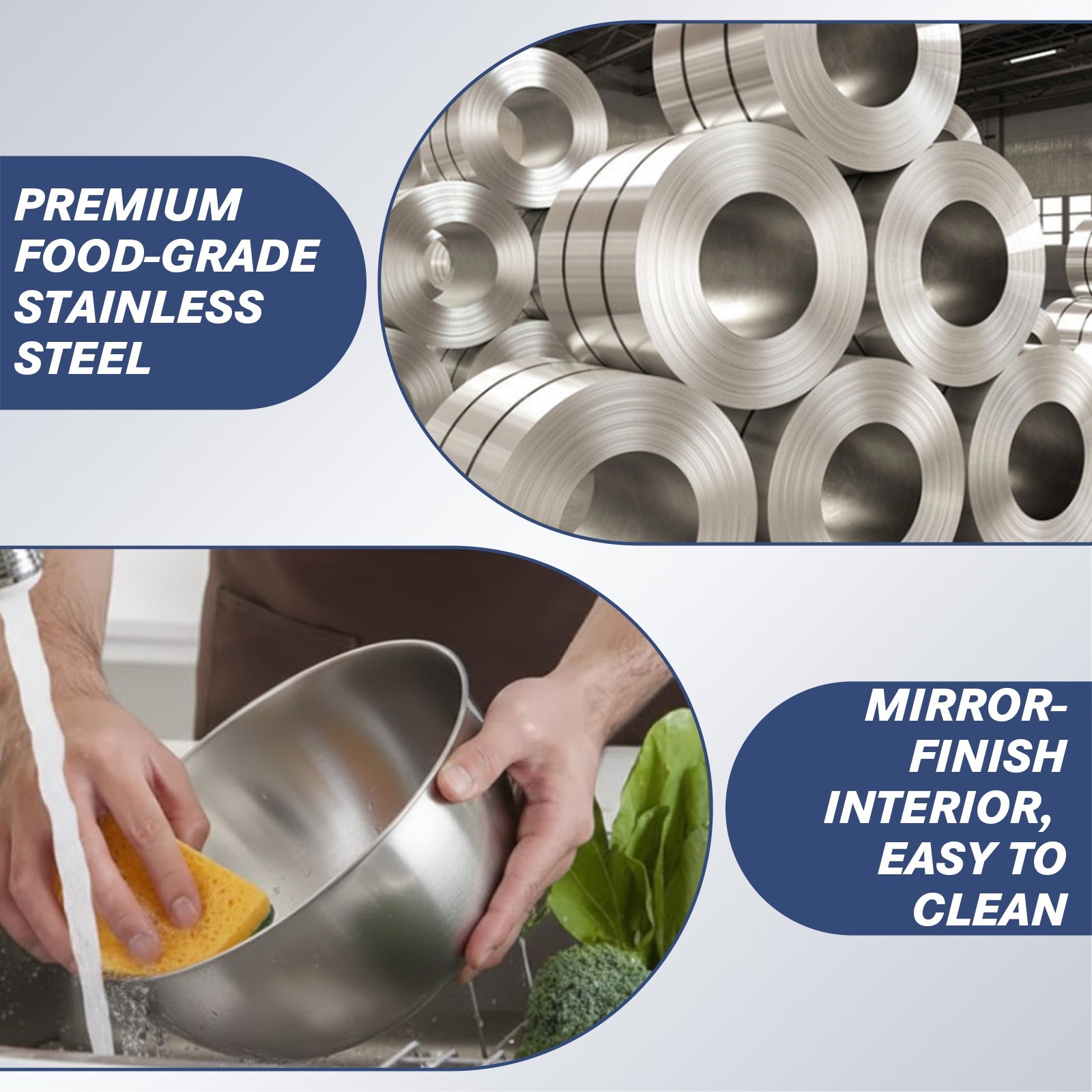 tastyWay 3Pcs Stainless Steel Mixing Bowl w/ Non-Slip Base Nesting Prep Bowl Set