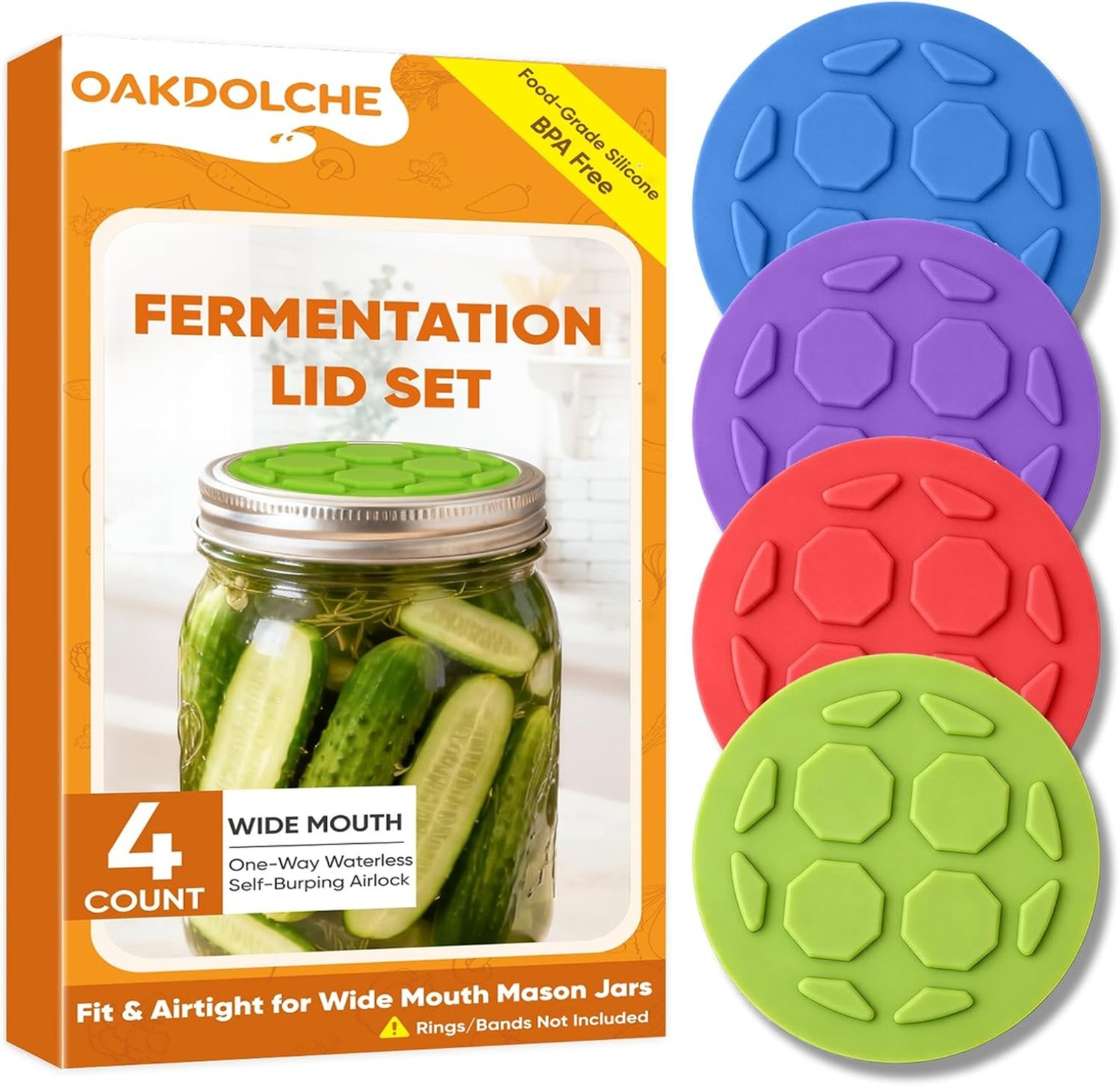 Silicone Fermentation Lids for Wide Mouth Mason Jars, One-Way Airlock Valve