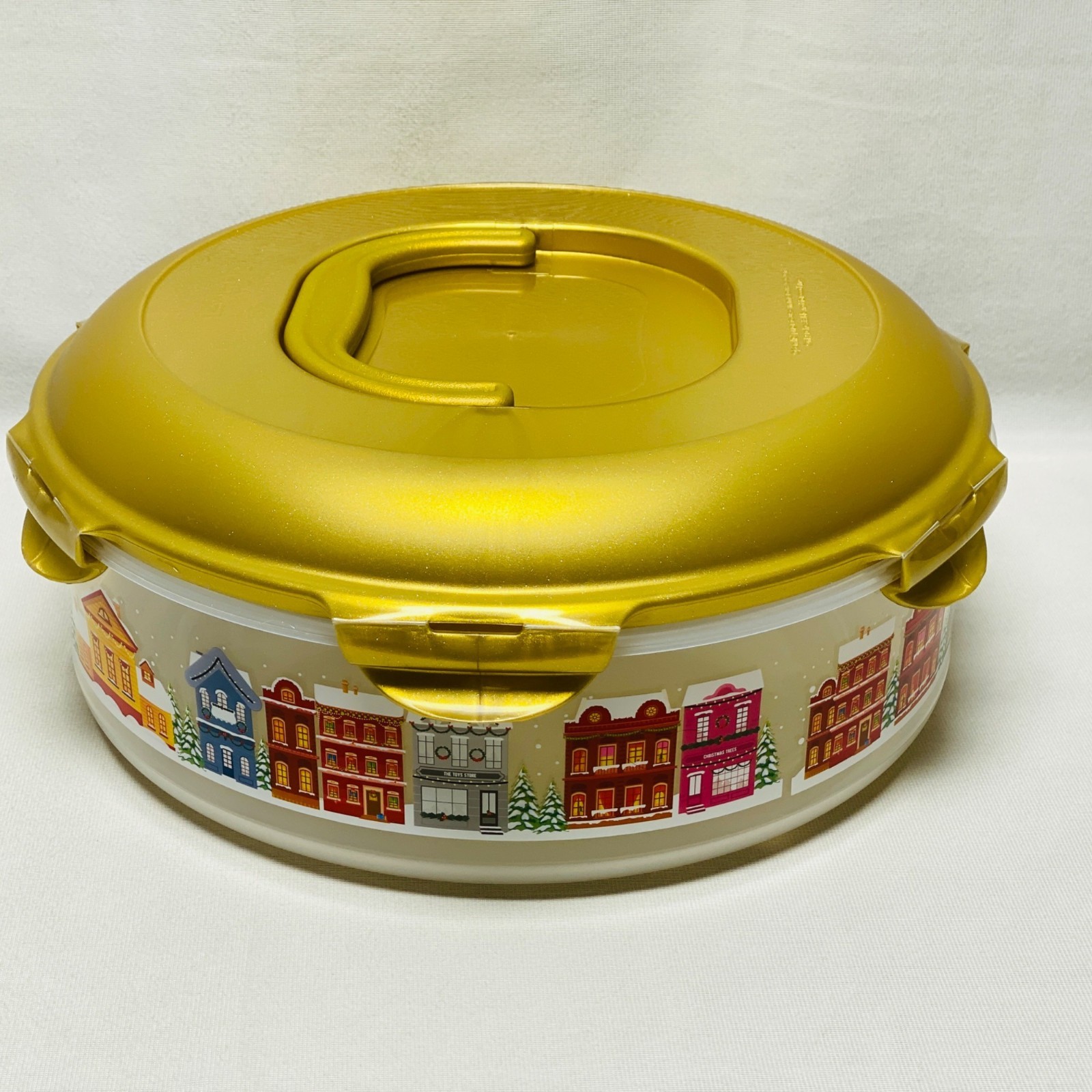 LocknLock Special Edition Printed Pie Carrier Winter Village 5.5L With Gold Lid