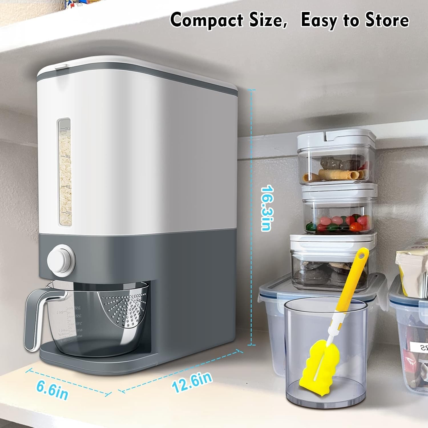 Rice Dispenser, 22-25 Lbs Rice Container with Measuring Cup, Upgraded Built-i…