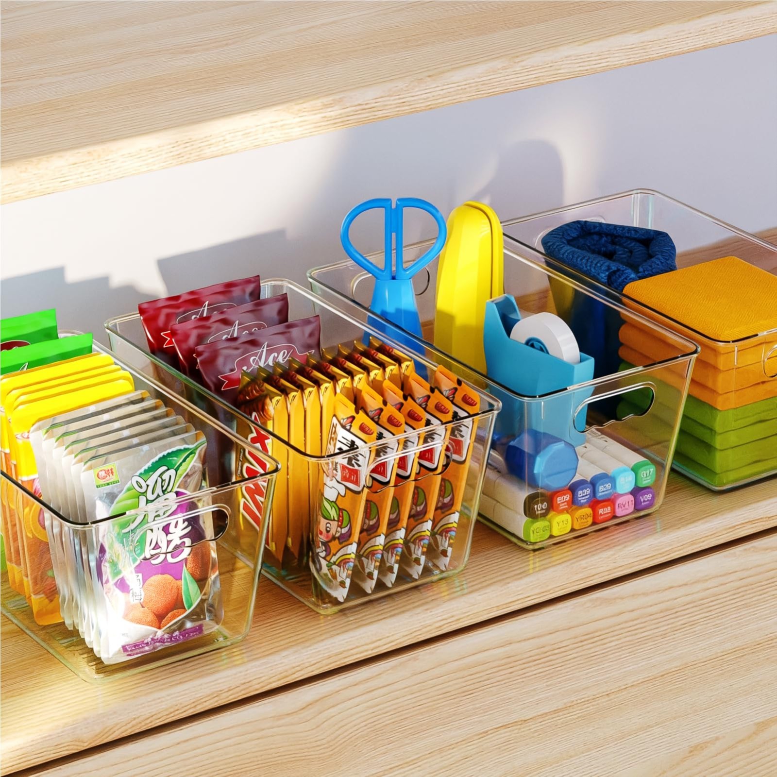 6 Pack Clear Storage Bins Set – Fridge & Pantry Organizer Containers with Handle