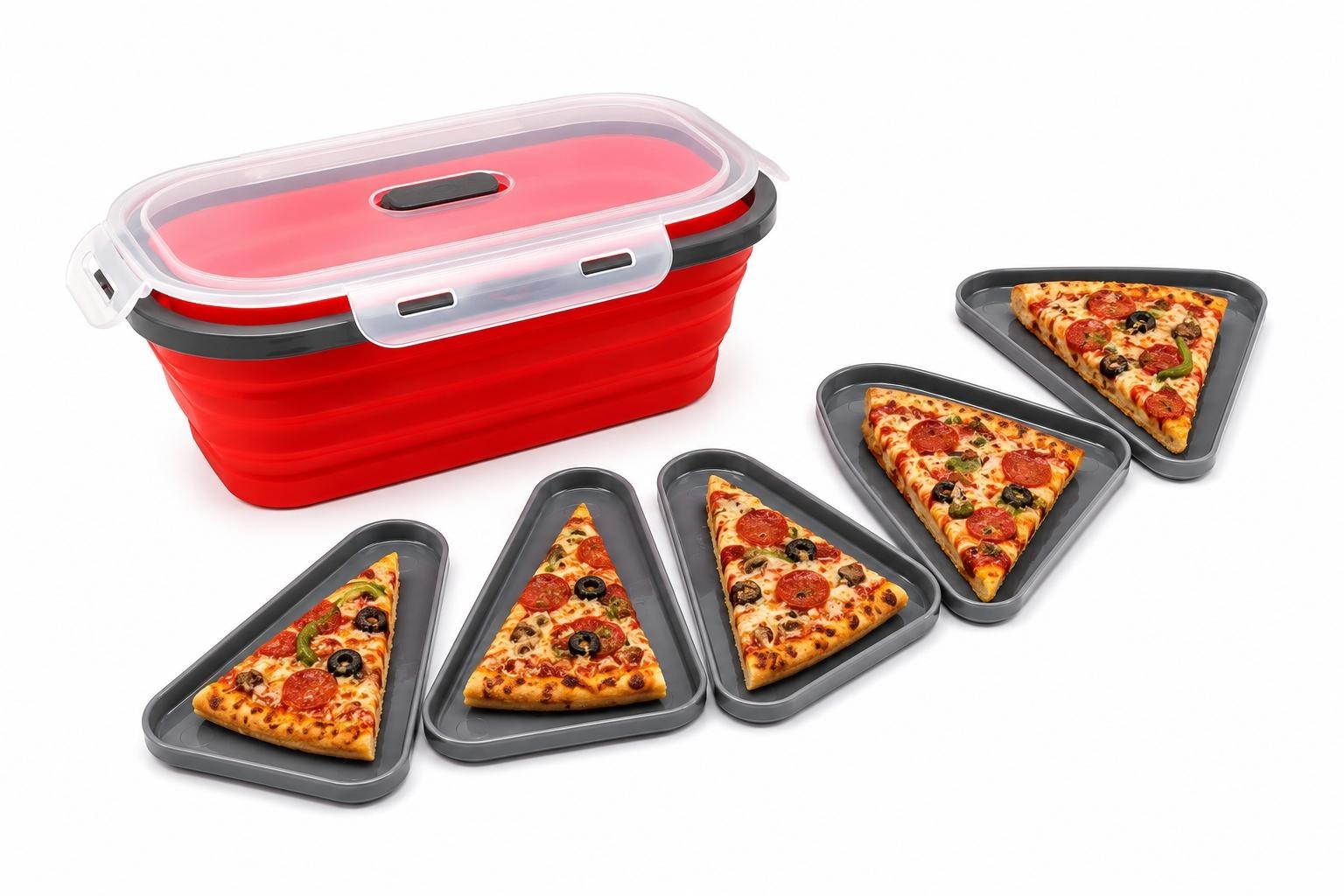 Reusable Pizza Storage Container with 5 Microwavable Serving Trays