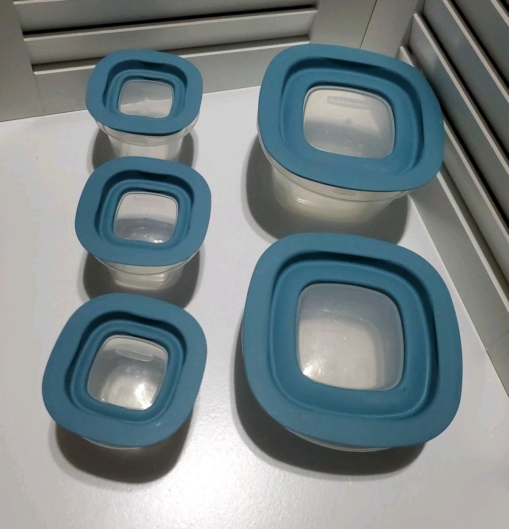 Rubbermaid Premier Steel Blue Window 5pc Lot Vtg 7J53 7J56 7J57 Flex Seal Lids