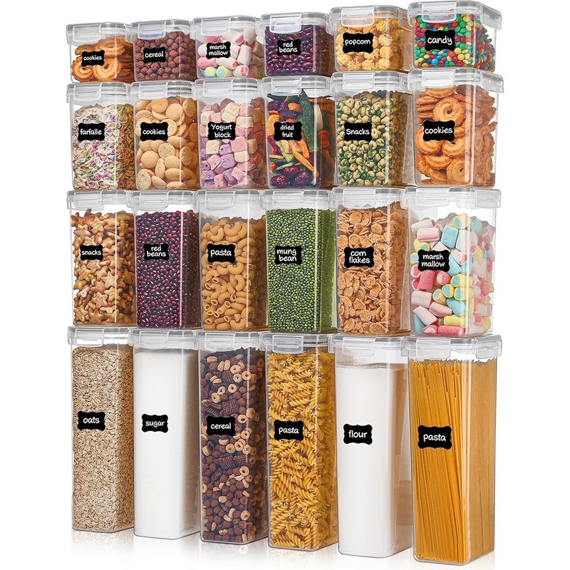 Airtight Kitchen Storage Containers Set W/ 24 Labels Space Saving Organization