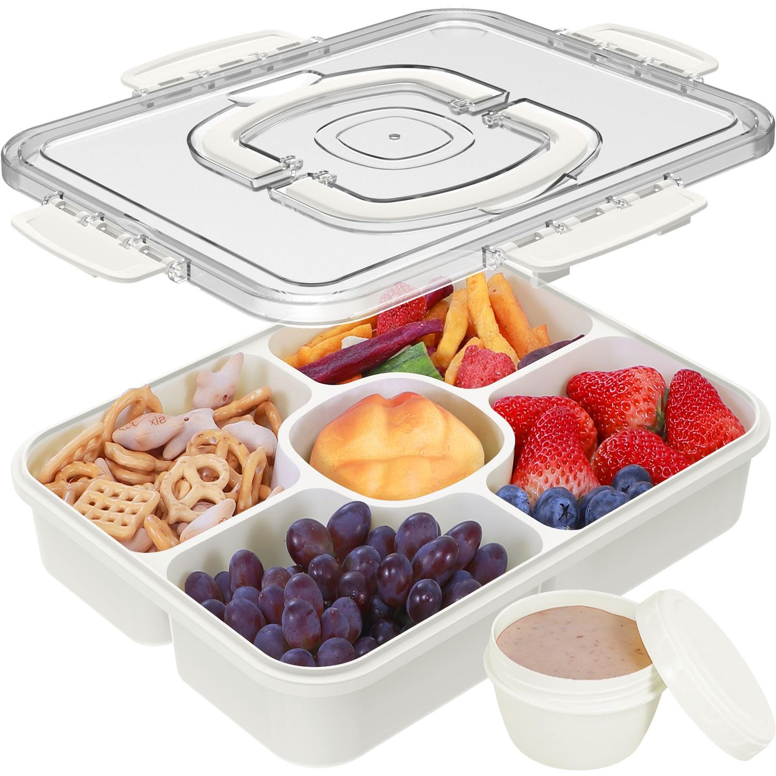 Large Portion Snackle Box Container – 5 Compartments Veggie Fruit Snack Divid…