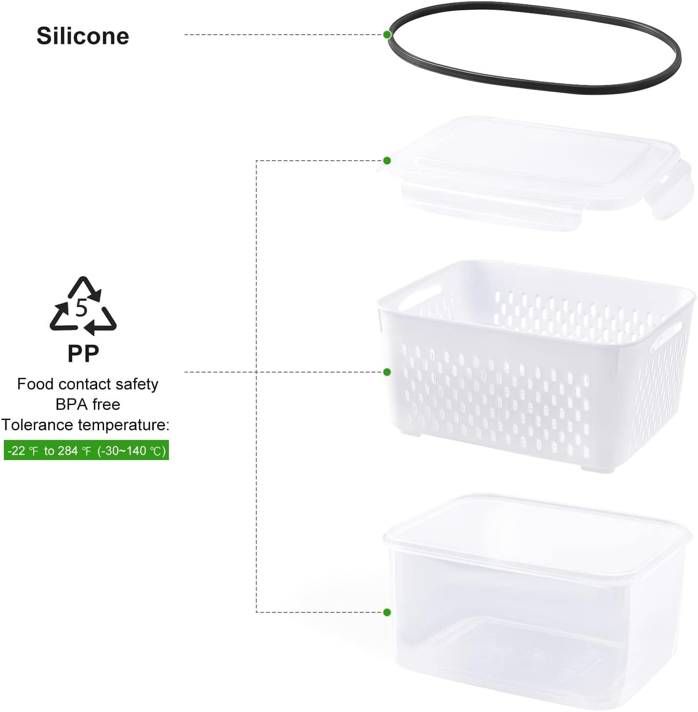 Fruit Storage Containers for Fridge with Removable Colander, Airtight Food Stora