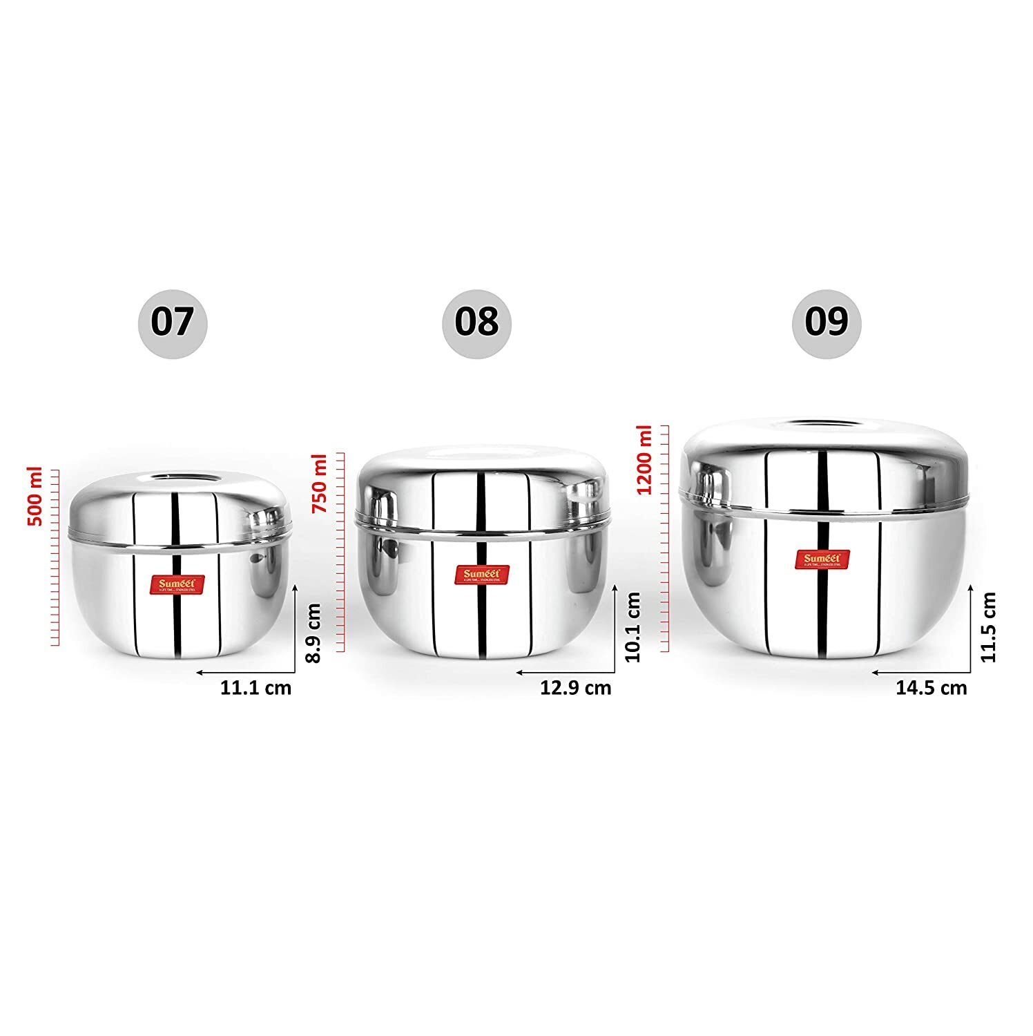 Stainless Steel Heavy Gauge Mirror Finish Storage Containers, Set of 3Pcs