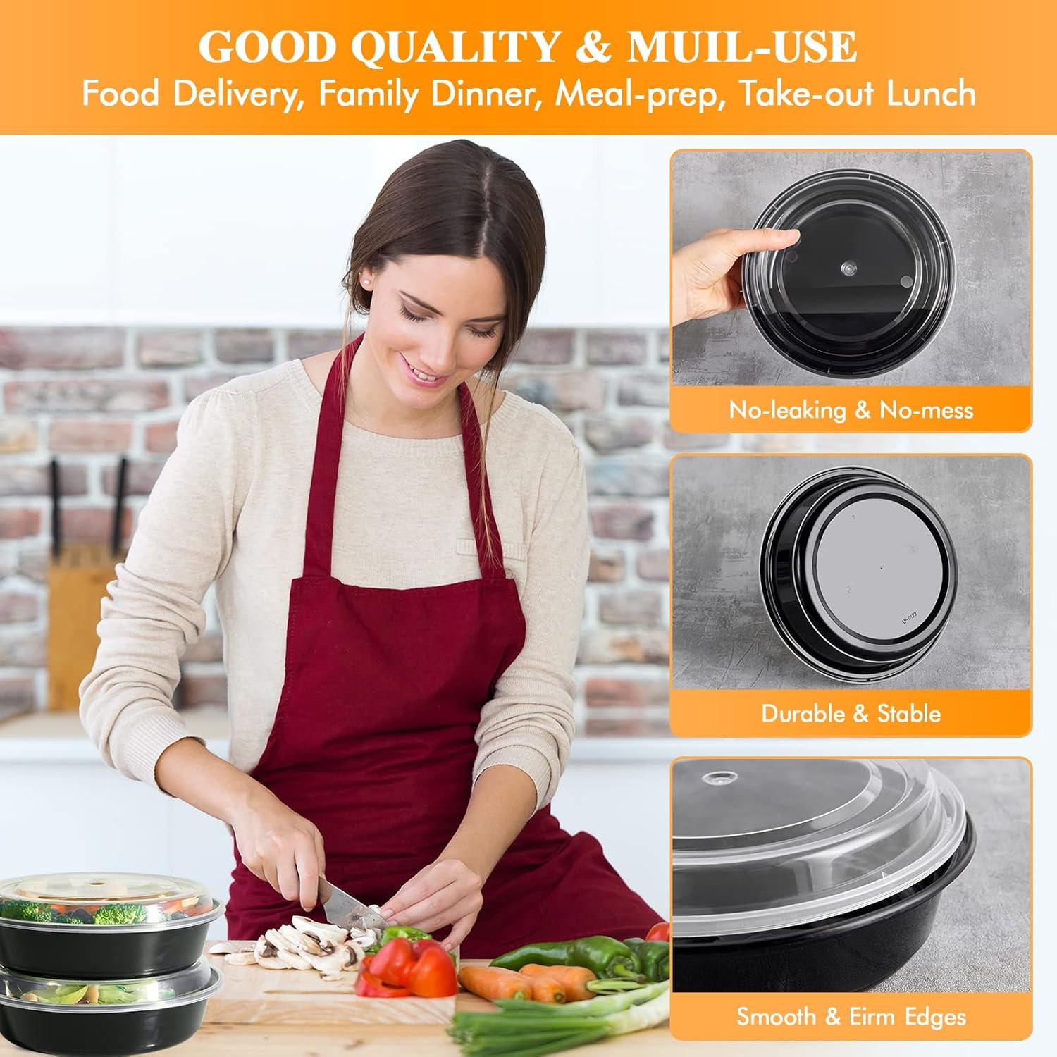50 Pack Meal Prep Container, 24 Oz round Plastic Disposable Bowls with Lids, Foo