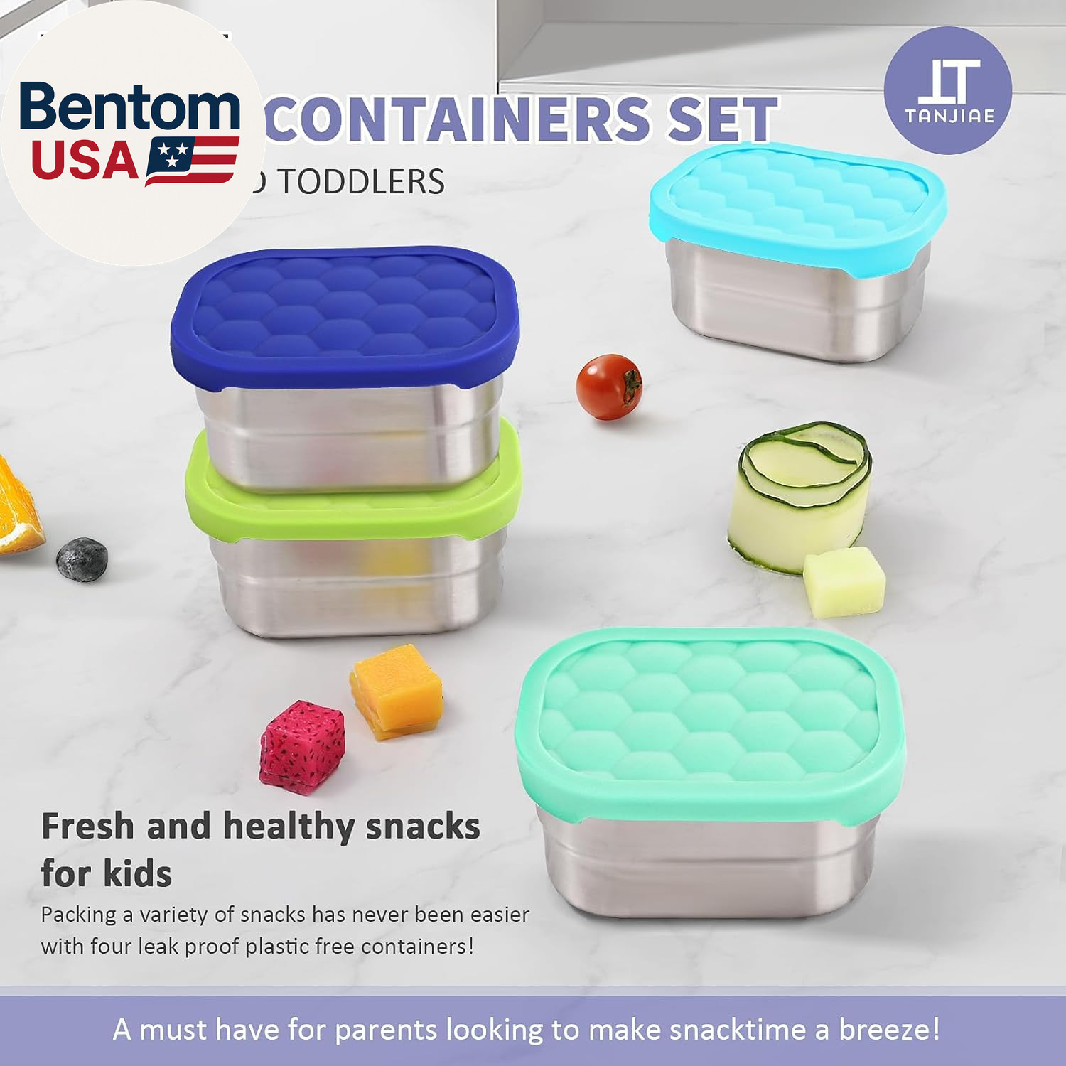 4Pack 8Oz Small (1 CUP) Stainless Steel Snack Containers for Kids | Reusable Eas