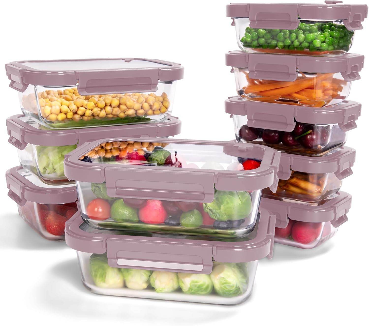10-Pack Glass Food Storage Containers with Tempered Lids – Borosilicate, Airtigh