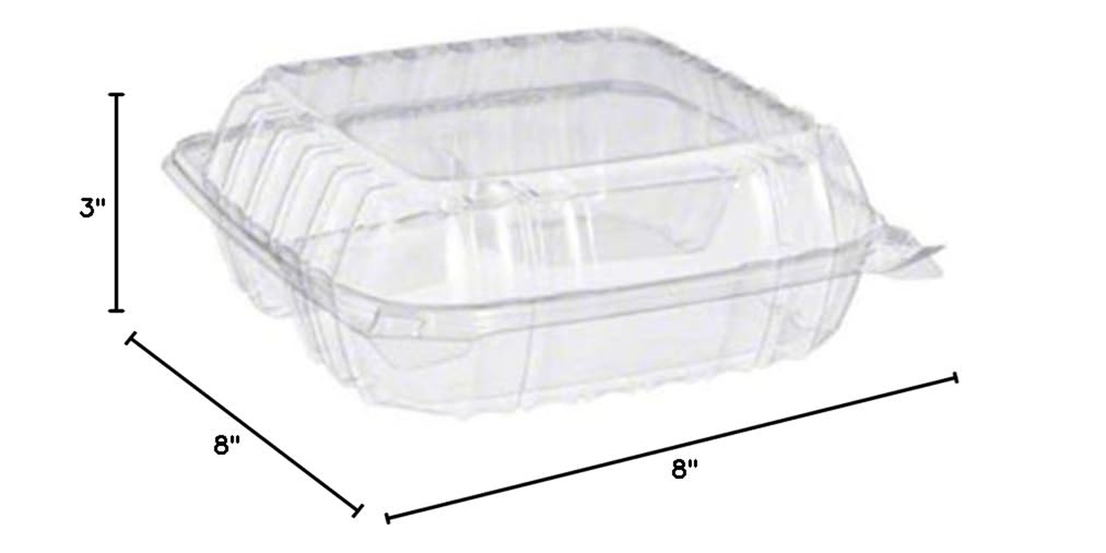 Solo 8″ X 8″X 3″ Clear Plastic Hinged Food Take-Out Container 1-Compartment (Pa