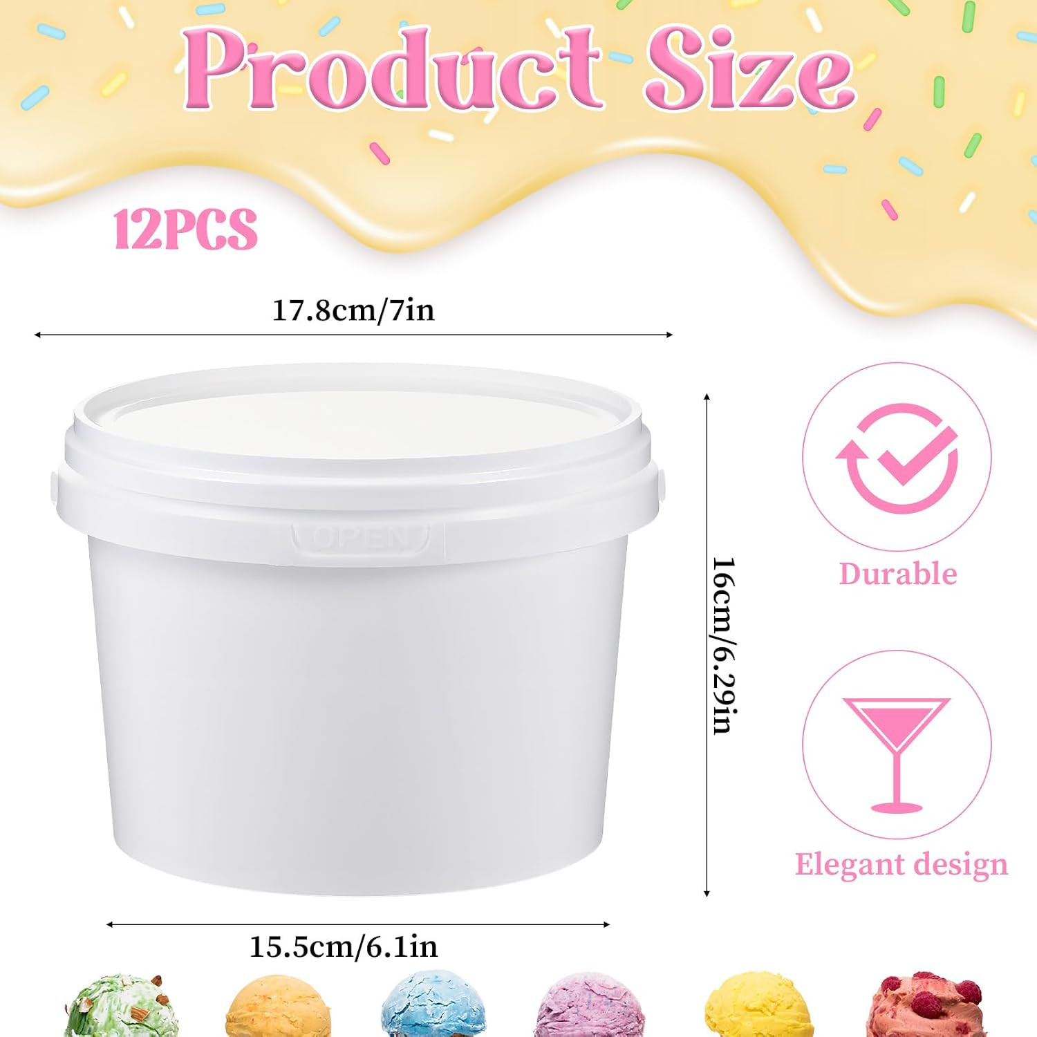 12 Pcs 100Oz Ice Cream Buckets with Lids White Plastic Bucket with Handle Food G