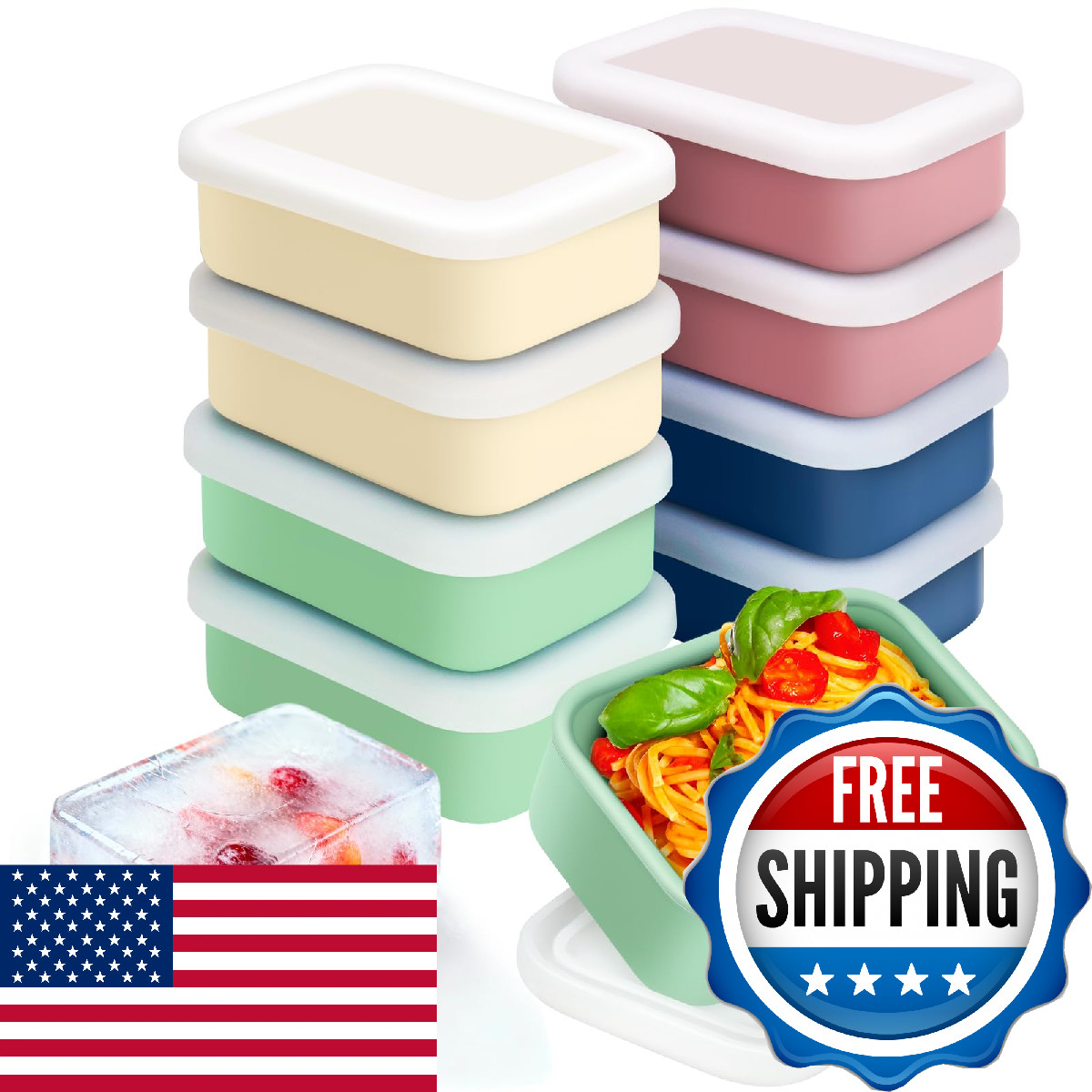 Duseu 8 PCS 2 Cup Silicone Freezer Molds with Lid, Meal Prep Freezer Molds Silic