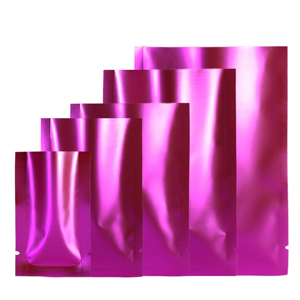 100 PCS Rose Clear Open Top Colored Metallic Mylar Bag Fits 2.8×3.9 Inch
