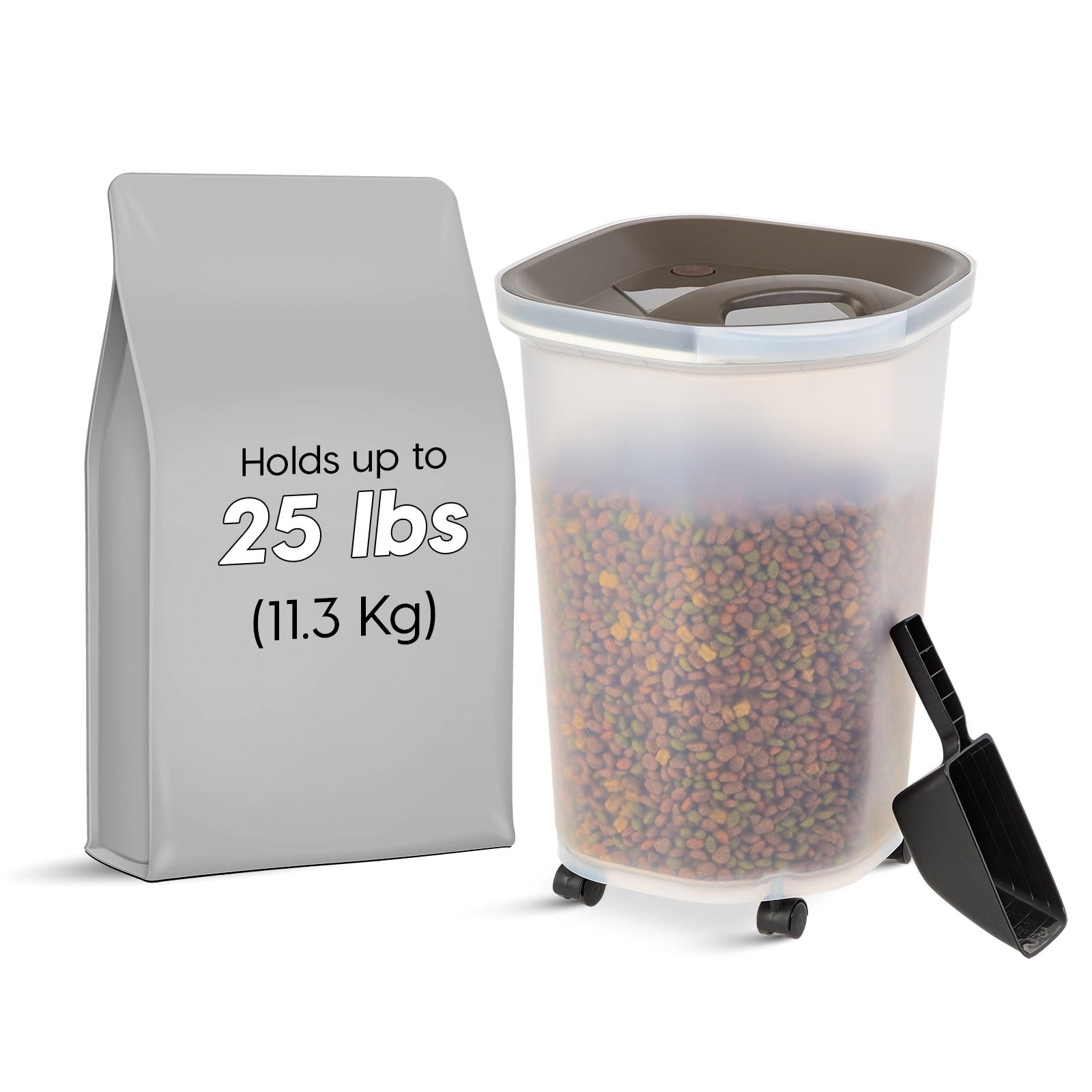 25 lbs Premium Airtight Dog Food Storage Container, Clear Brown