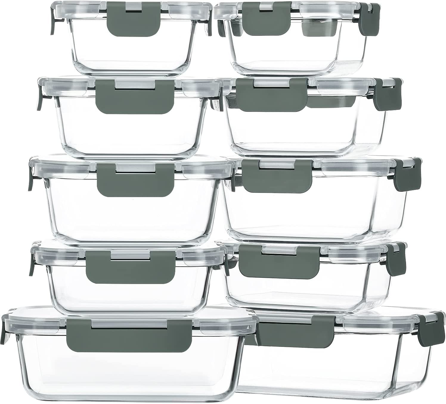 10-Pack Glass Storage Container with Lids, Airtight Lunch Bento Boxes, Glass Me