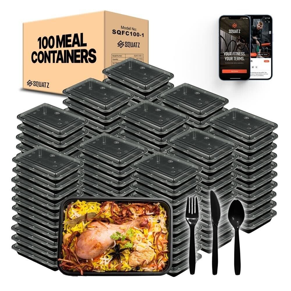 SQUATZ Microwavable Food Container w/ Utensil Set Rectangular Meal box storage