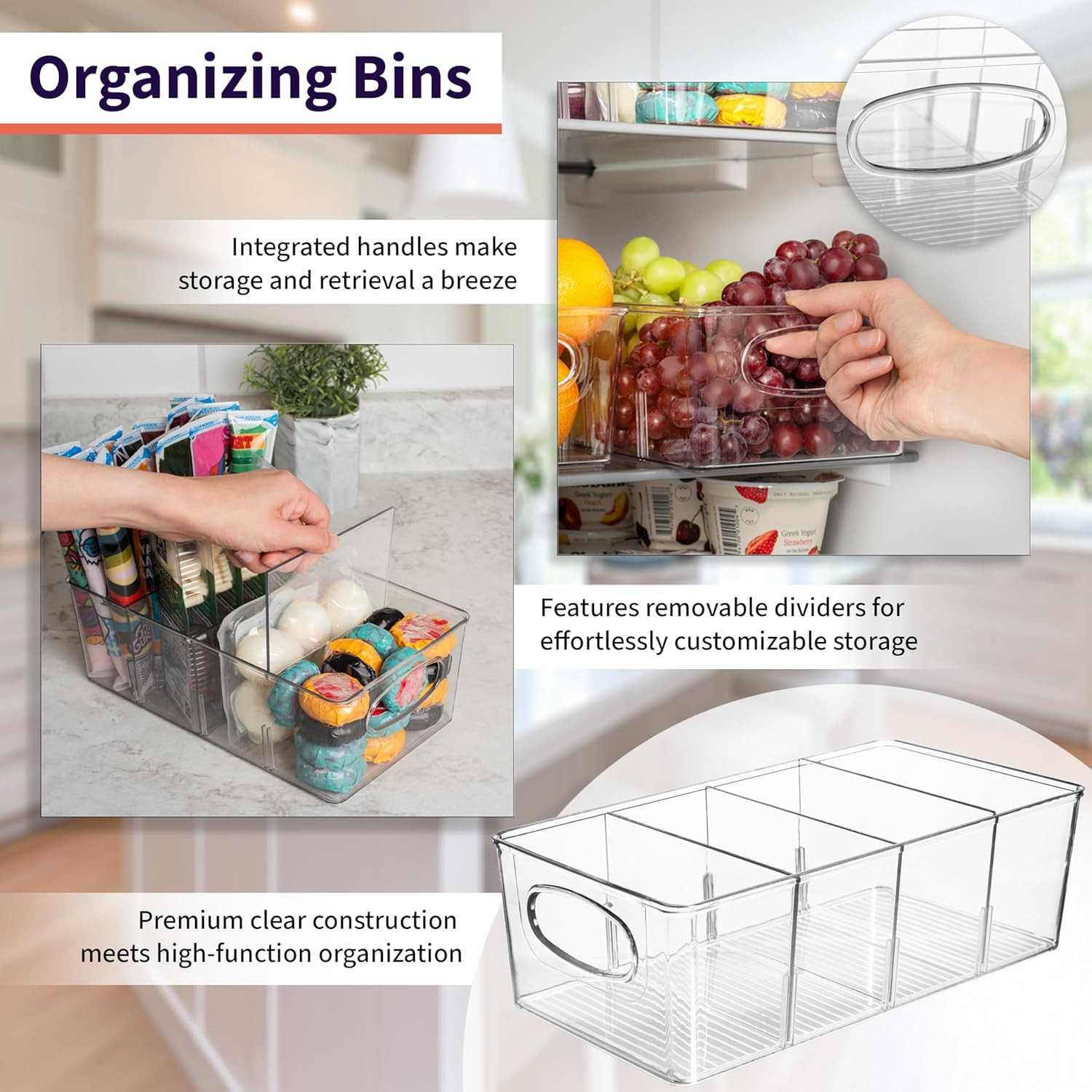 Plastic Pantry Organization and Storage Bins with Removable Dividers – Perfect K