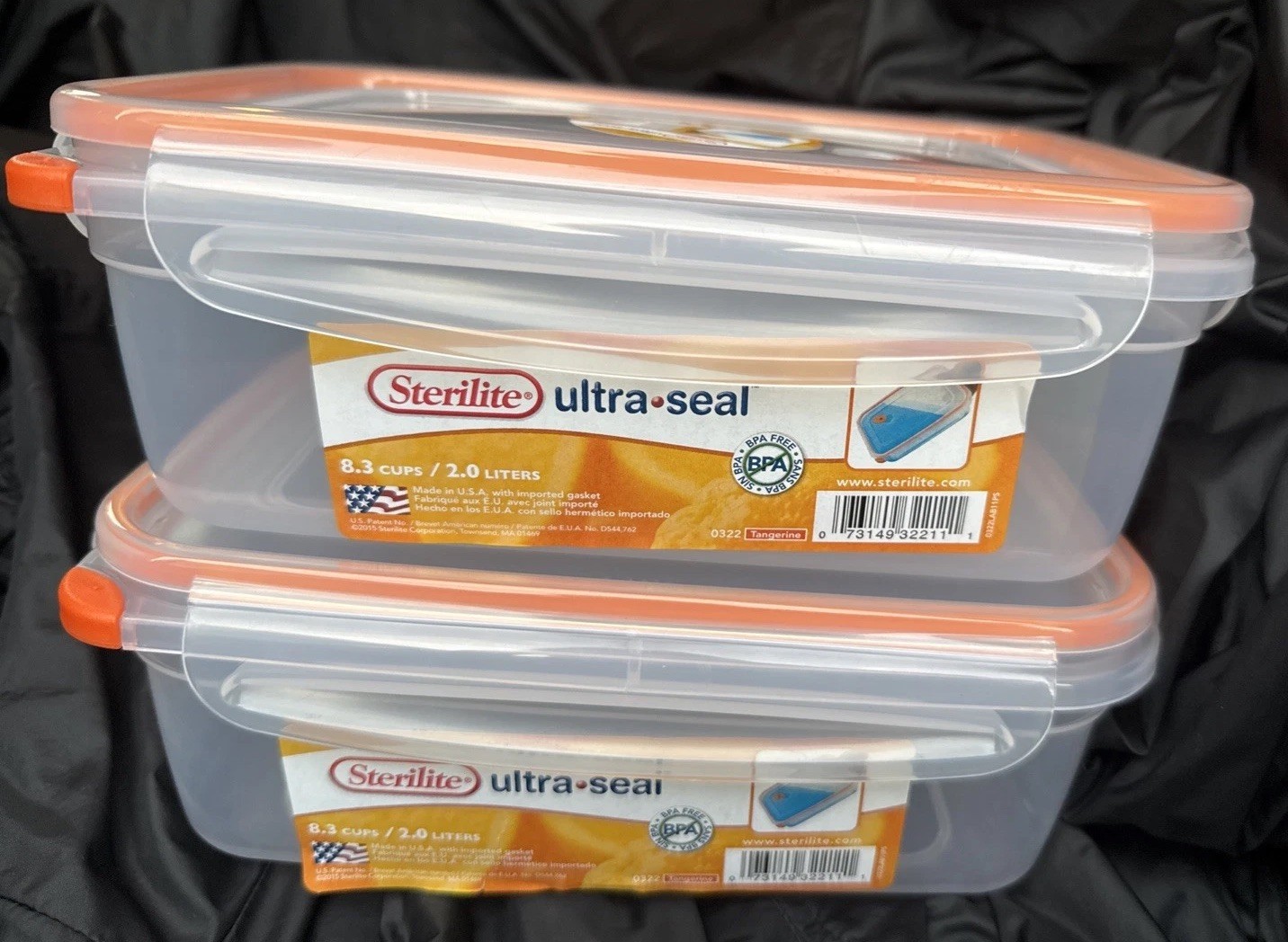 2 Sterilite Ultra-Seal Food Container BTAND NEW Clear/Tangerine 8.3 Cups, 2 Lids