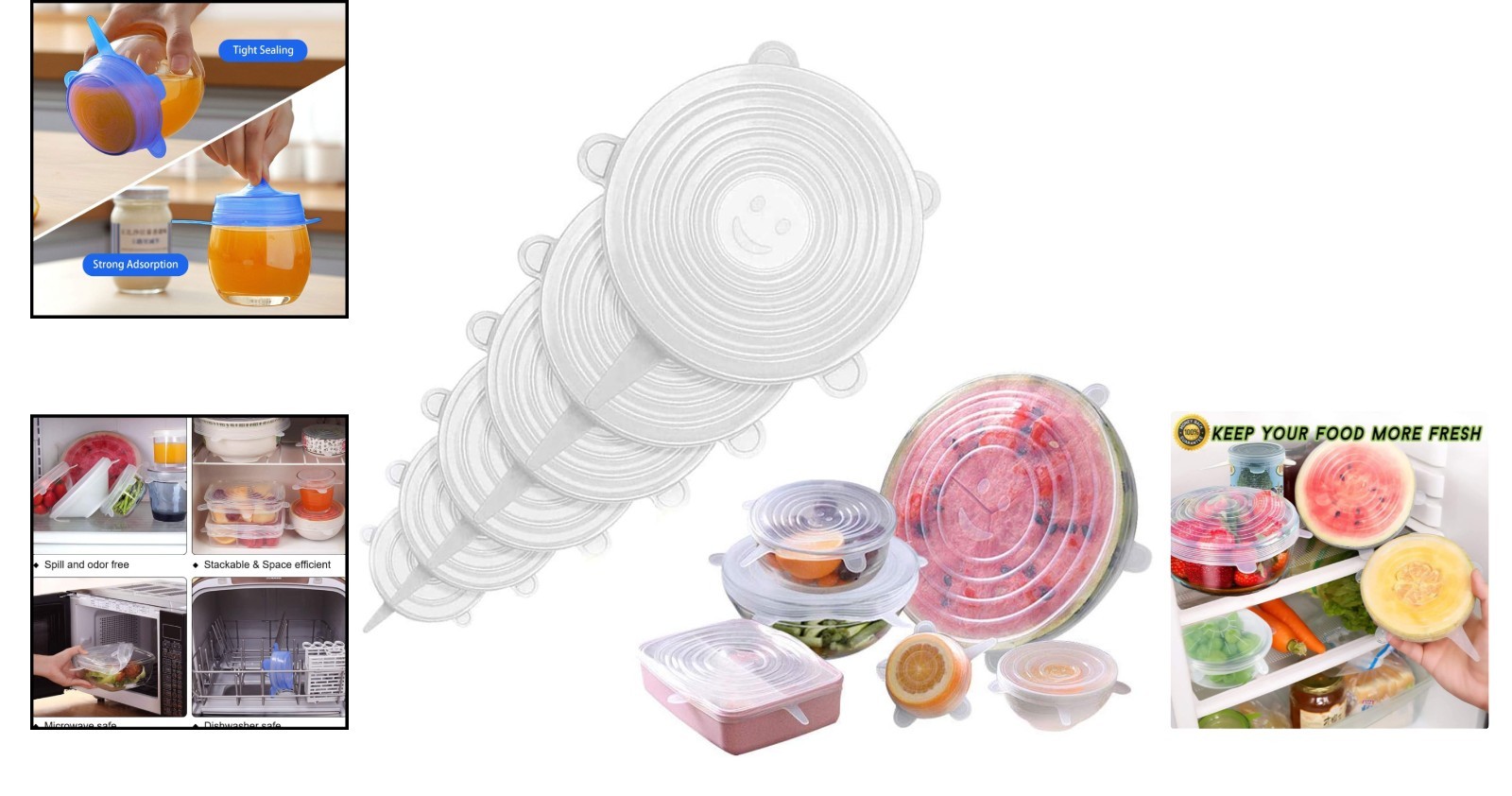 Space Efficient Silicone Stretch Lids – 6 Pack for Eco-Friendly Food Storage