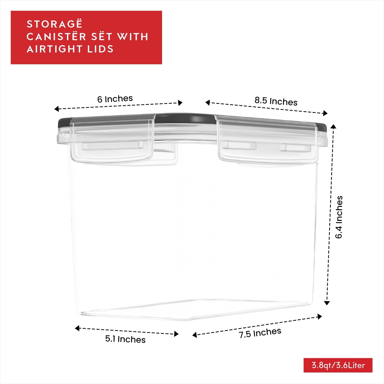 Flour Sugar Storage Containers Set of 4; 3.6L Plastic Airtight Food Storage C…