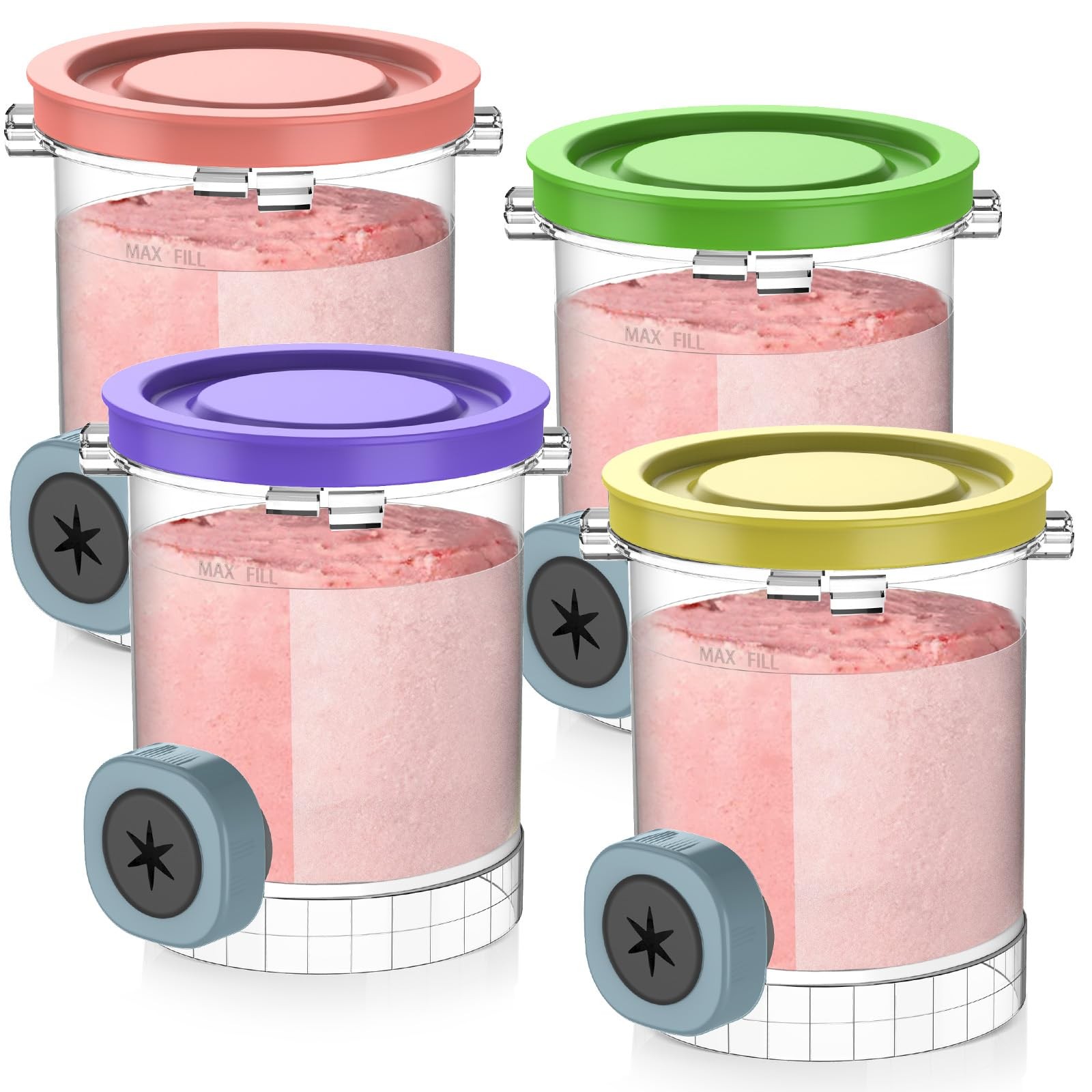 Creami Pints Lids 16oz Ice Cream Maker Cups Replacement 4 Pack Soft Serve