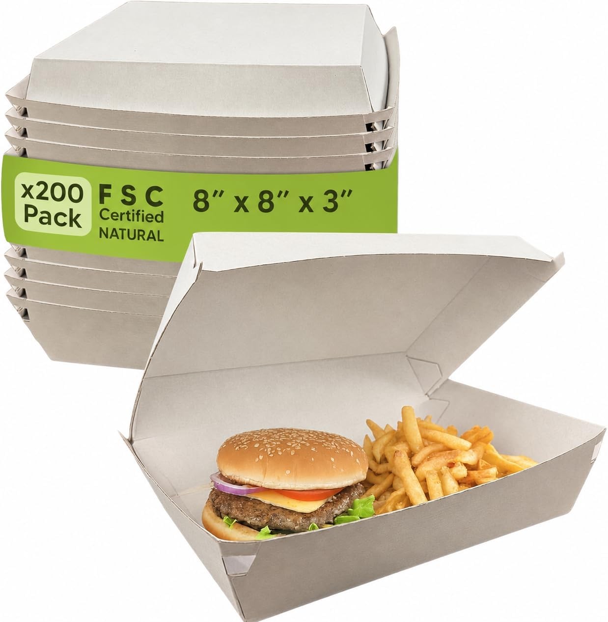 BULK Corrugated Cardboard Clamshell Containers 200 Pack Hinged Food Delivery US