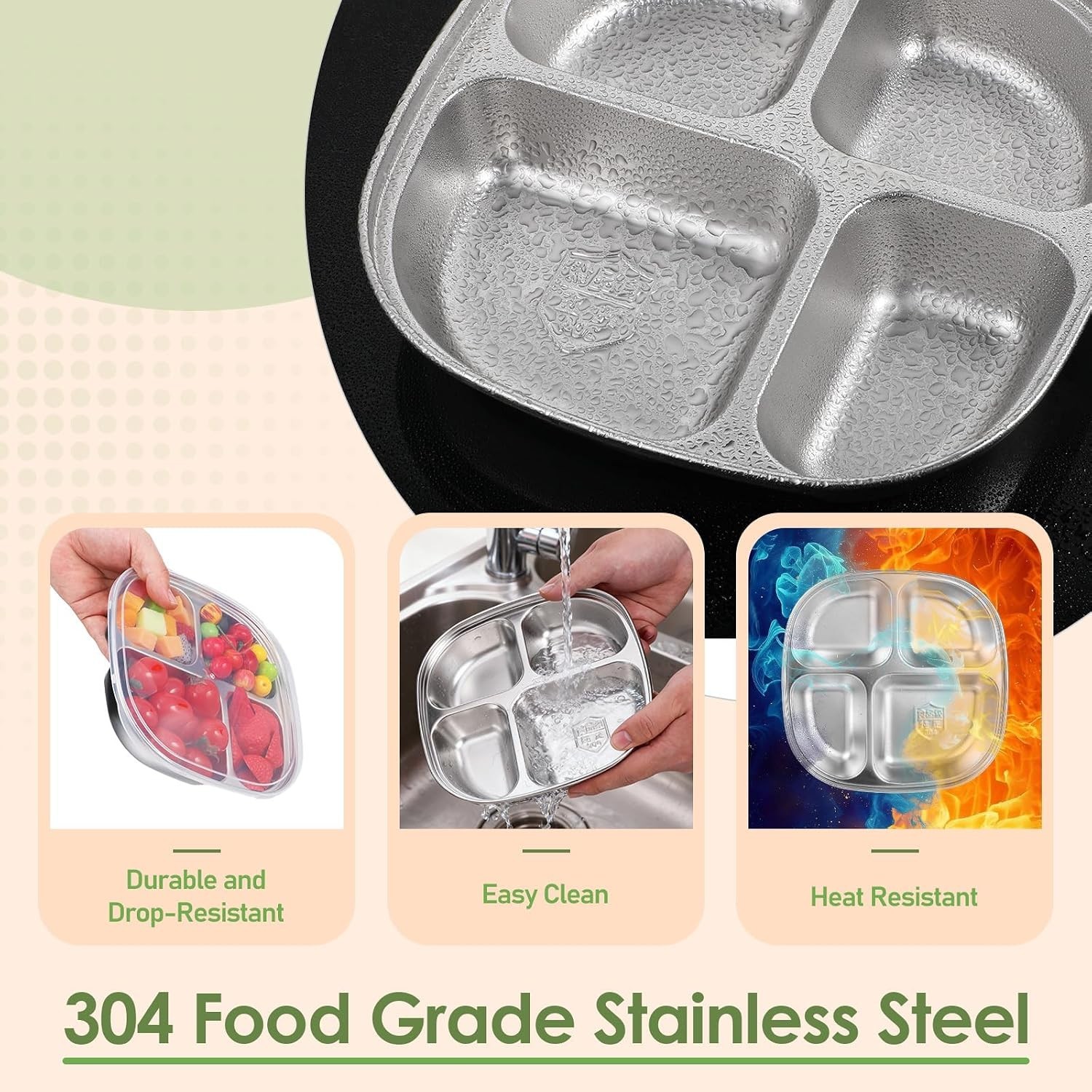Dishwasher Safe 6-Pack Stainless Steel Lunch Box with 4 Compartments for Snacks