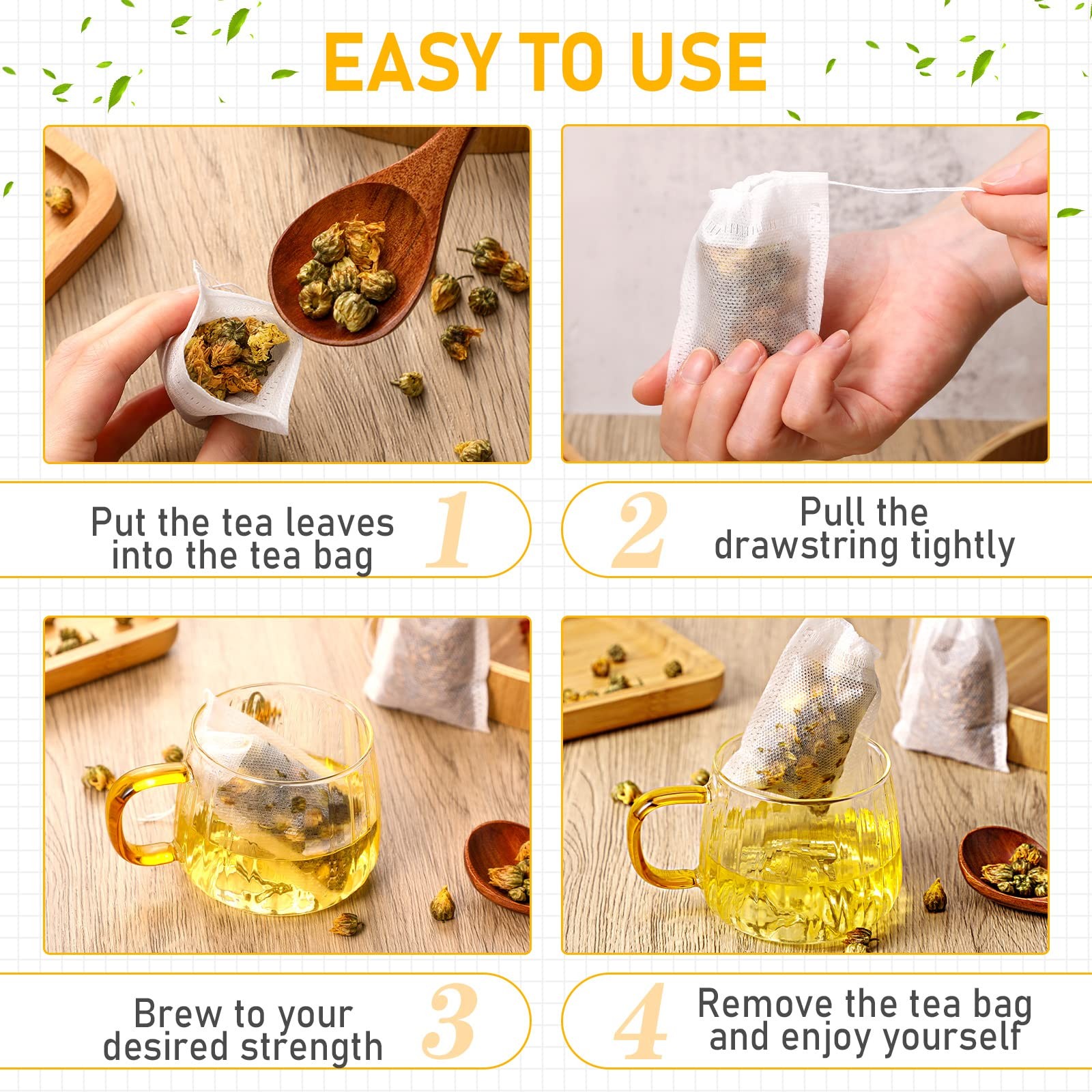 1000 Pcs Disposable Tea Bags Bulk for Loose Leaf 2.75 X 3.54 Inch, White