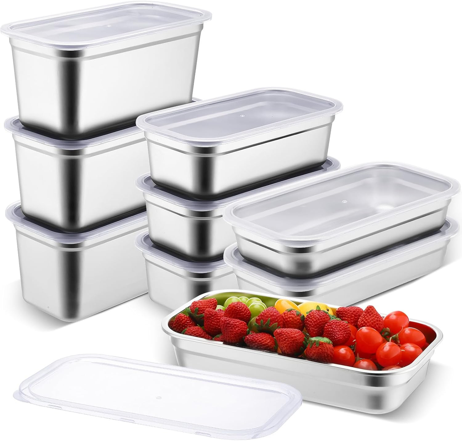 9 Pcs Stainless Steel Food Storage Containers with Lids 1/3 Size Hotel Pans Stea