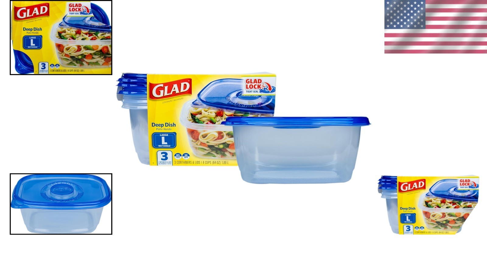 64 Oz BPA Free Deep Dish Food Storage Containers with Airtight Lids – 3 Pack