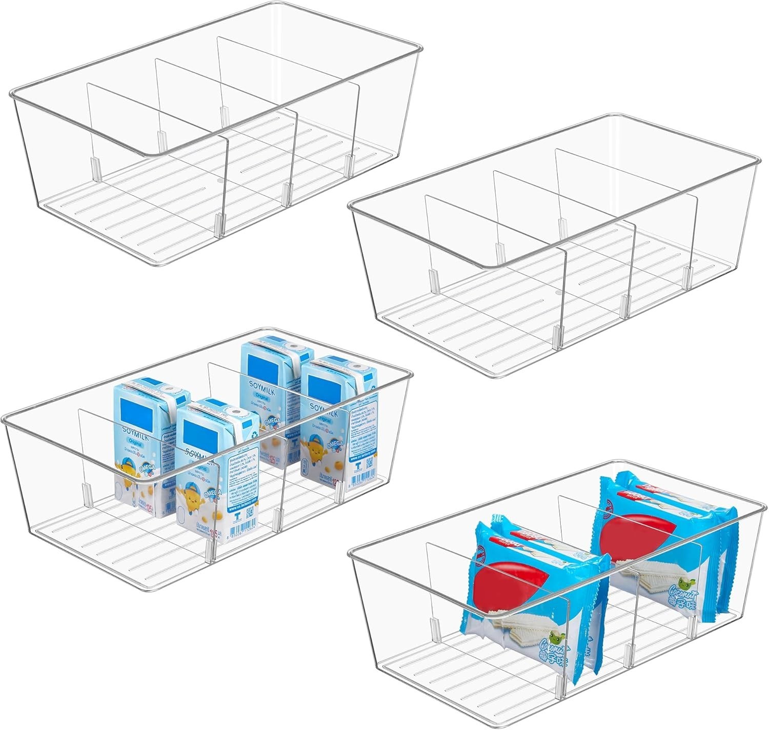 4 Pack Food Storage Organizer Bins, Clear Plastic Bins for Pantry, Kitchen, F…
