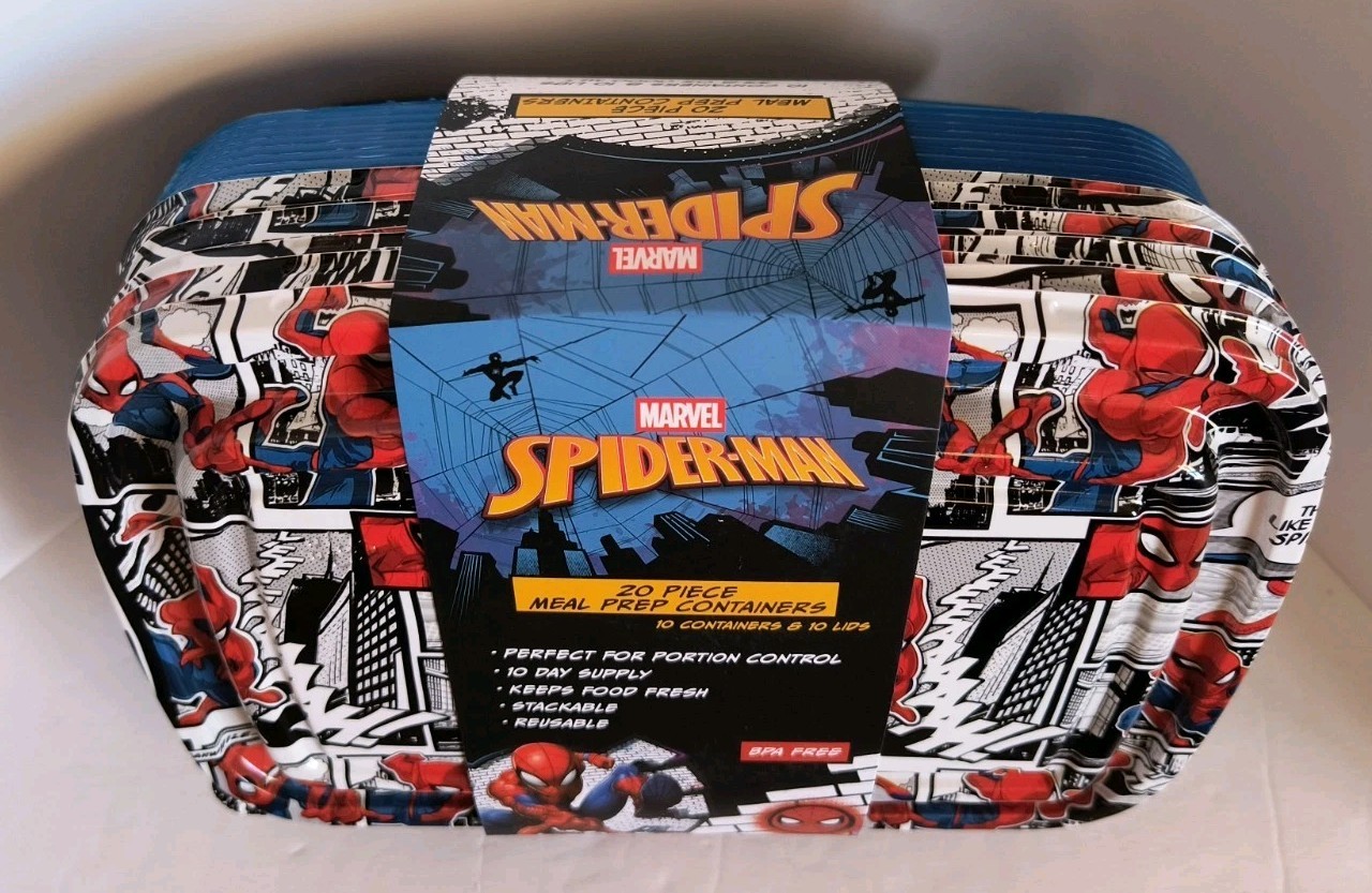 Marvel SPIDERMAN 20 Piece Meal Prep Food Storage Containers NEW! Free Shipping!