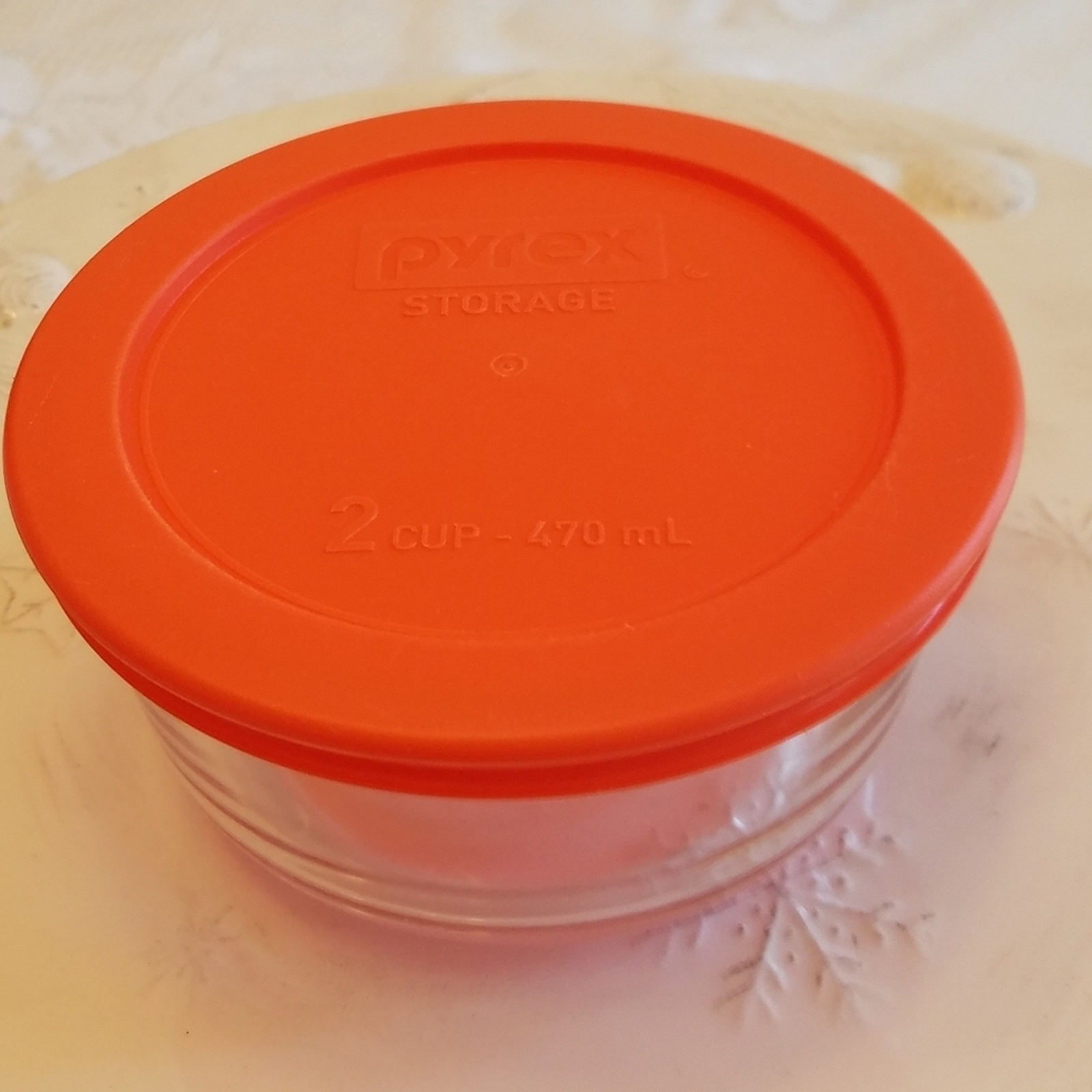 Pyrex Round 2 Cup 470 ml 7200 A Glass Container Storage with 7200 Orange Lid
