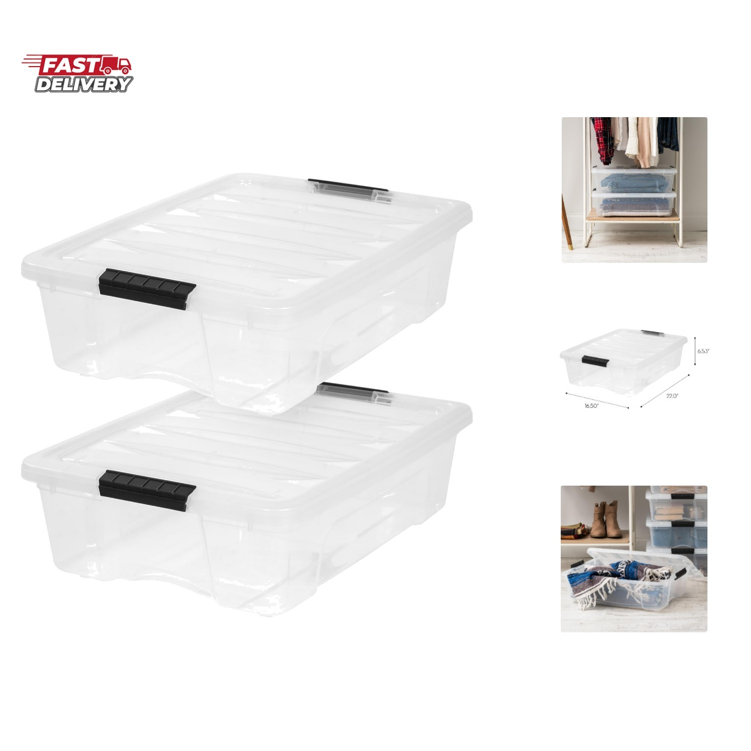 27 Qt Stackable Plastic Storage Bins with Lids, 2 Pack – BPA-Free, – Discree…